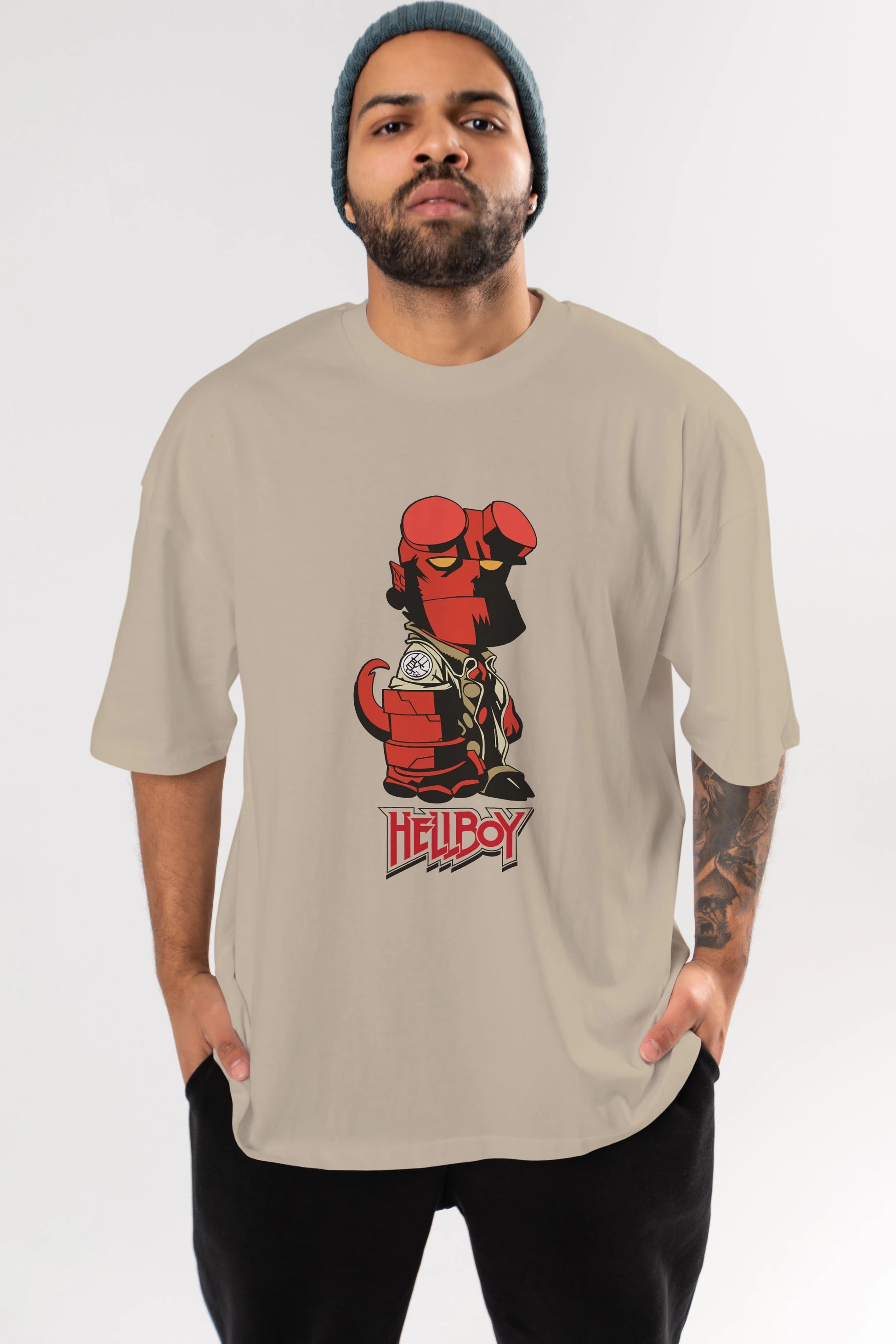 Hellboy (1) Ön Baskılı Oversize t-shirt Erkek Kadın Unisex %100 Pamuk Bisiklet Yaka tişort