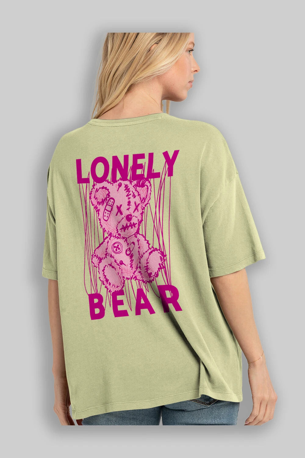 Lonely Bear Arka Baskılı Oversize t-shirt Erkek Kadın Unisex