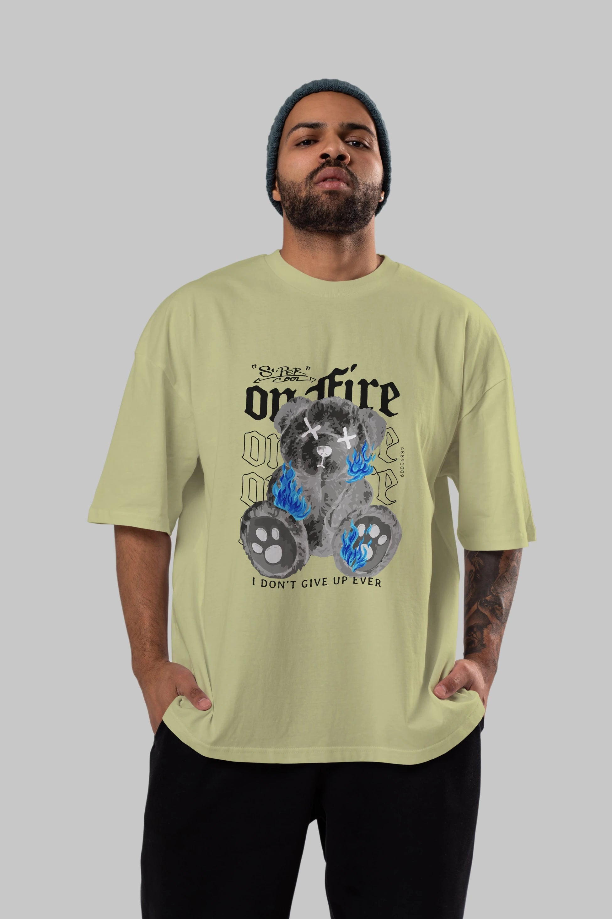Teddy Bear On Fire Ön Baskılı Oversize t-shirt Erkek Kadın Unisex