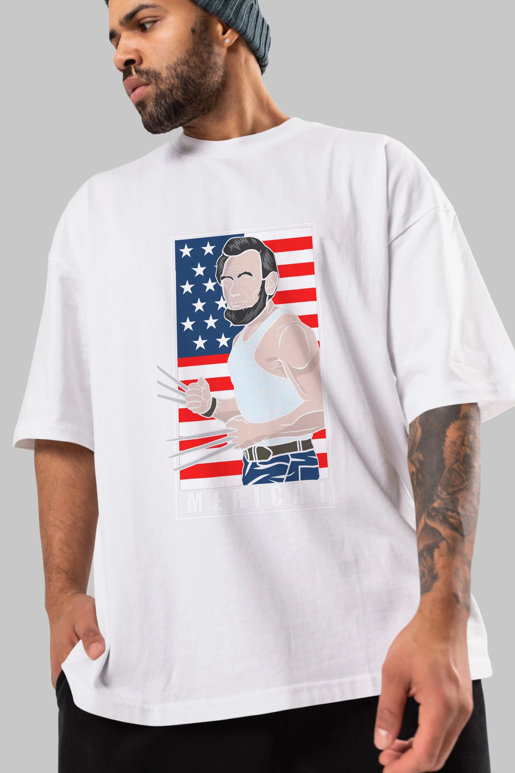 Wolverlincoln Ön Baskılı Oversize t-shirt Erkek Kadın Unisex %100 Pamuk tişort