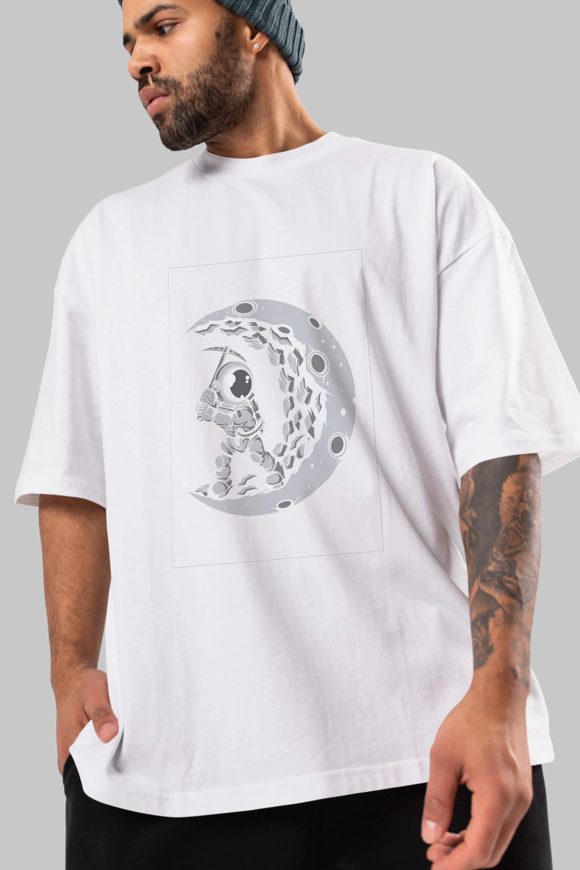Astronaut Moon Digger Ön Baskılı Oversize t-shirt Erkek Kadın Unisex