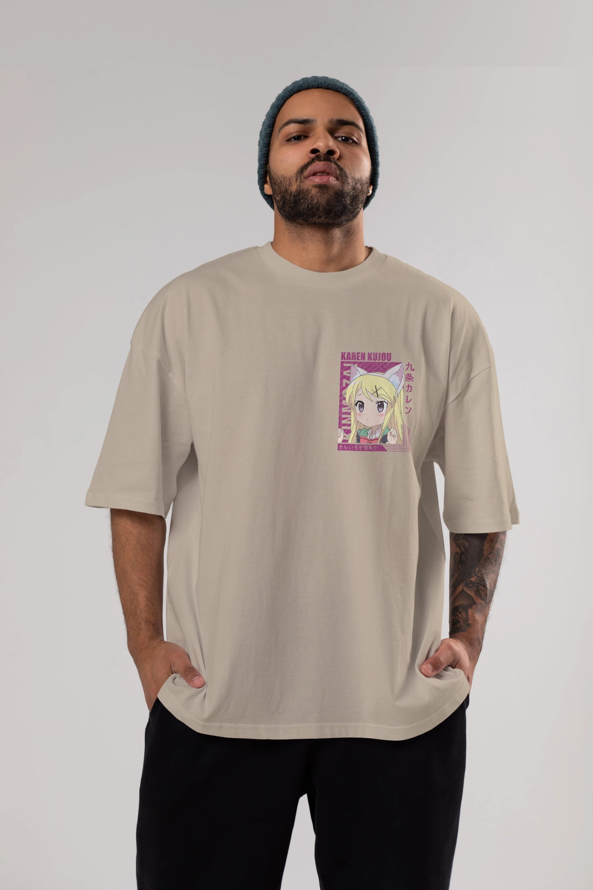 Karen Kujou 4 Ön Sol Baskılı Oversize t-shirt Erkek Kadın Unisex %100 Pamuk Bisiklet Yaka tişort
