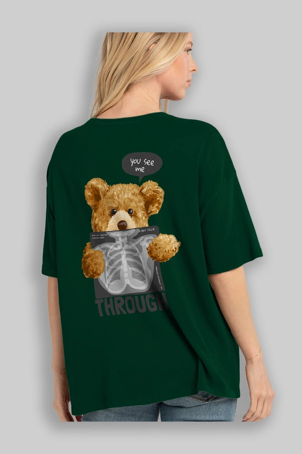 Teddy Bear Trough Arka Baskılı Oversize t-shirt Erkek Kadın Unisex %100 Pamuk