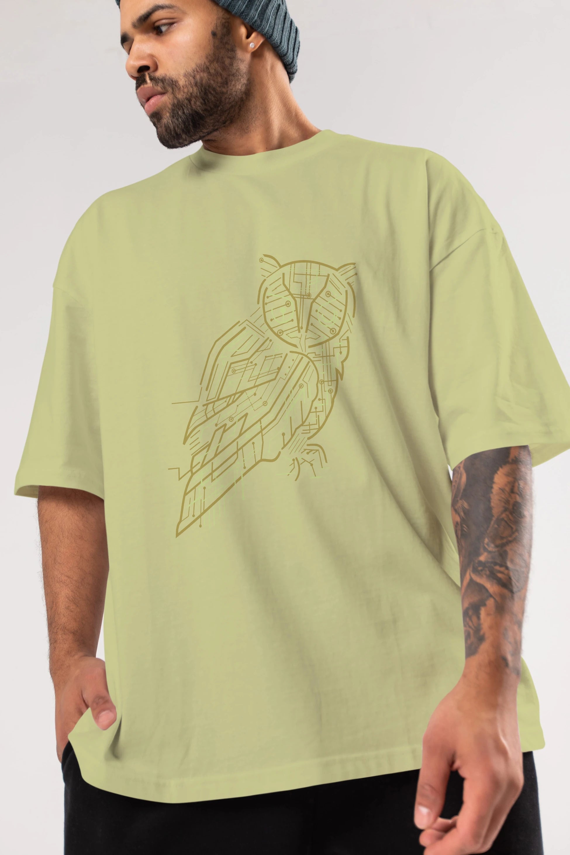 Electrical Owl Ön Baskılı Oversize t-shirt %100 pamuk Erkek Kadın Unisex