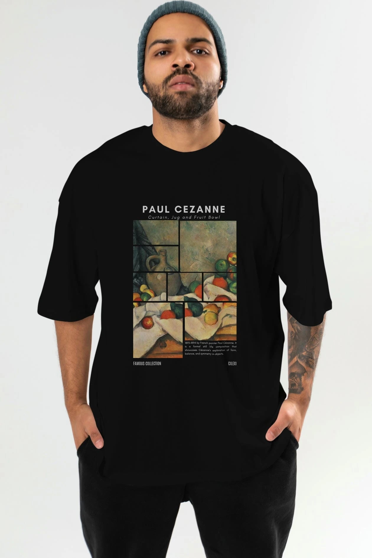 Paul Cezanne Curtain ön Baskılı Oversize t-shirt Erkek Kadın Bisiklet Yaka Pamuk tişort
