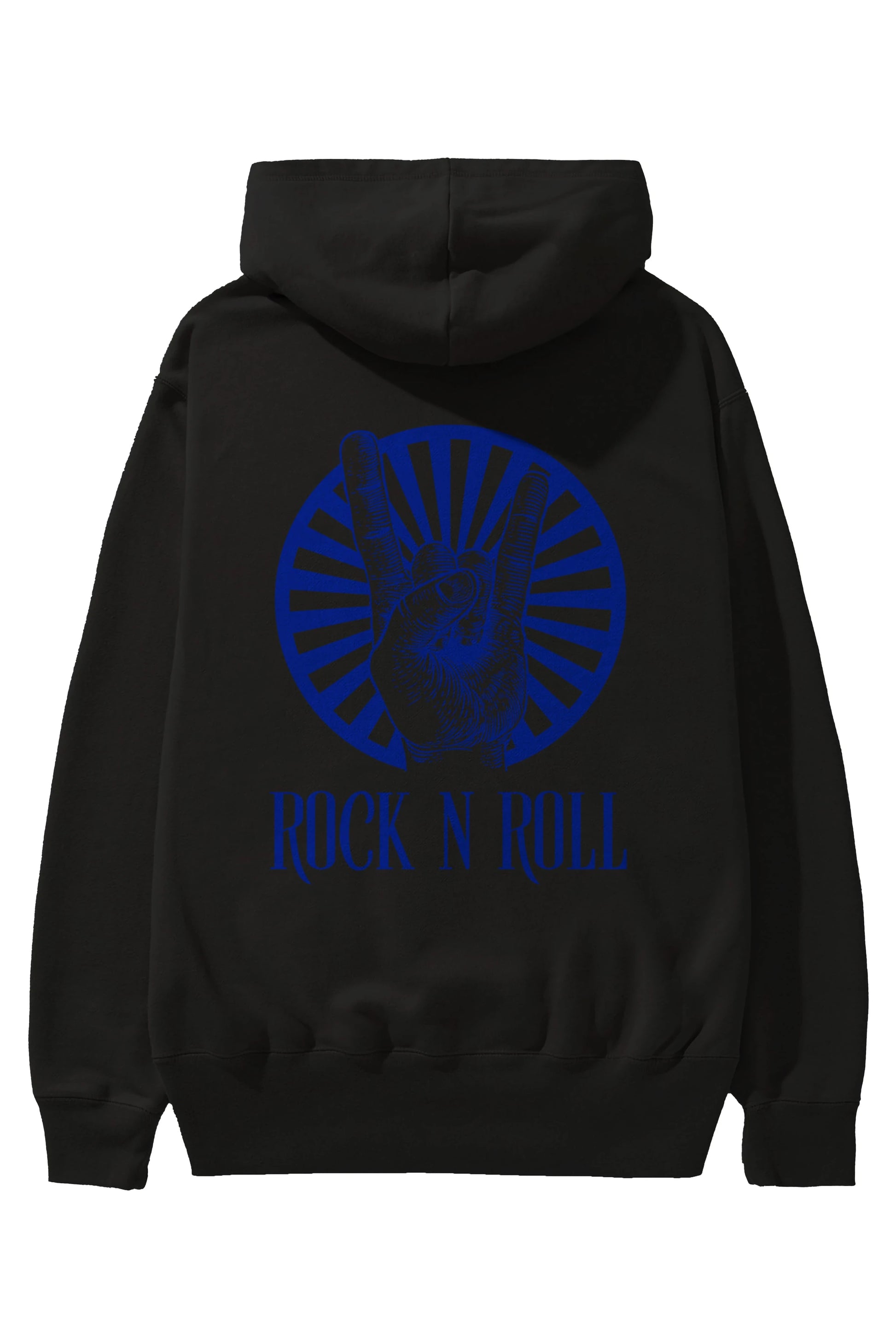 Rock N Roll Yazılı Arka Baskılı Oversize Hoodie Kapüşonlu Sweatshirt Erkek Kadın Unisex