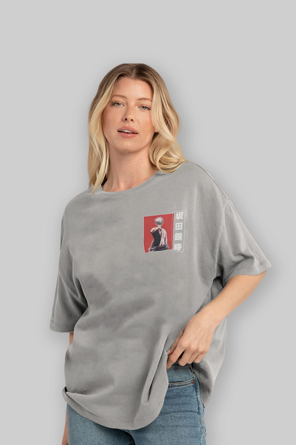Gintoki Sakata GINTAMA 1 Ön Sol Baskılı Oversize t-shirt Erkek Kadın Unisex %100 Pamuk Bisiklet Yaka tişort