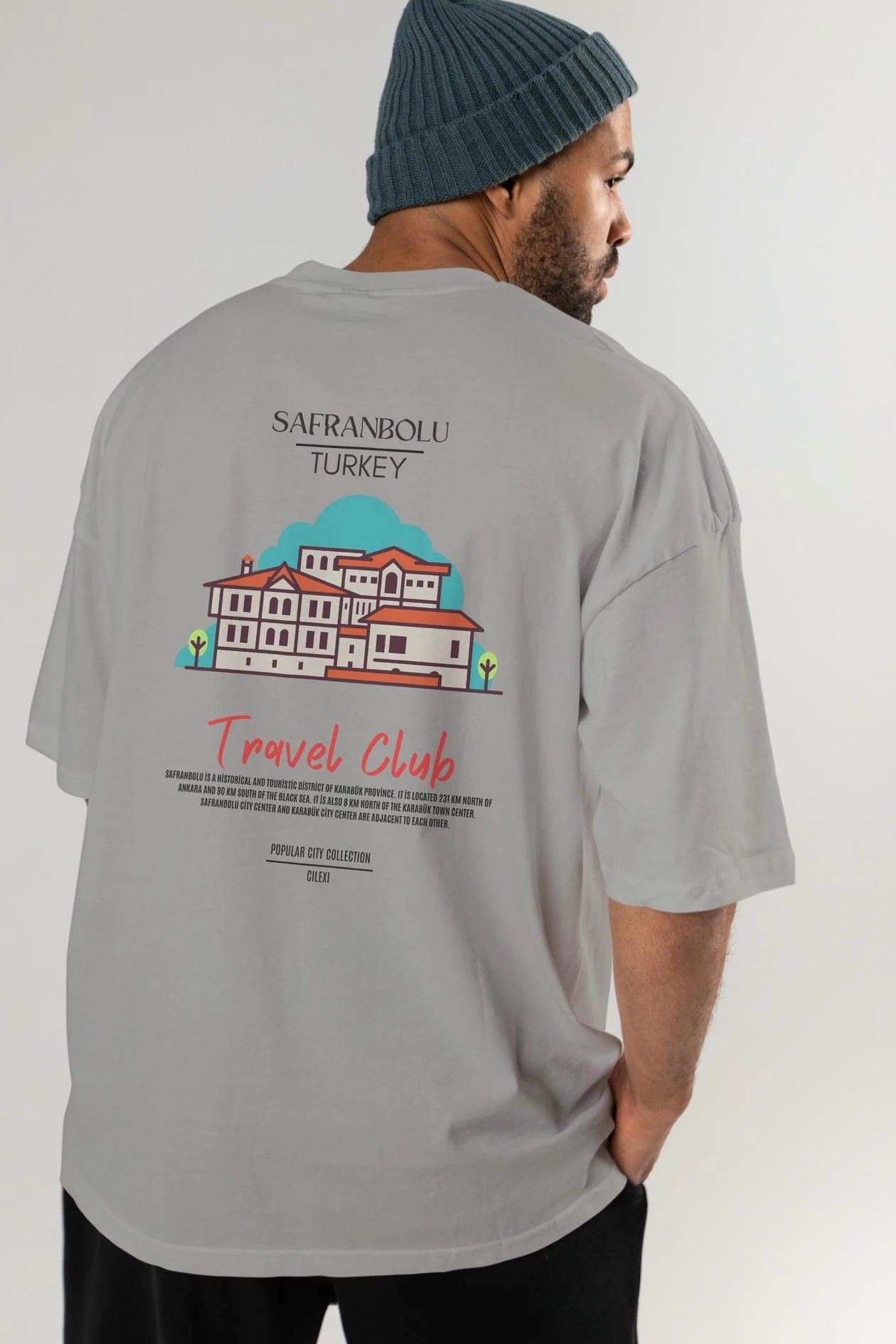 Safranbolu Turkey Arka Baskılı Oversize t-shirt Erkek Kadın Pamuk Bisiklet Yaka tişort