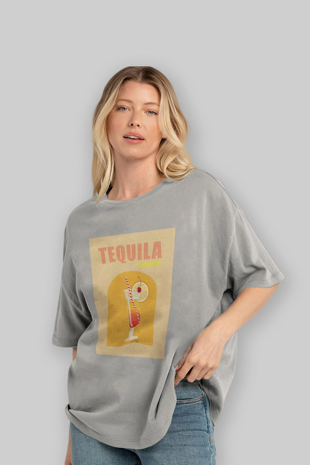 Tequila Sunrise Ön Baskılı Oversize t-shirt Erkek Kadın Unisex %100 Pamuk Bisiklet Yaka tişort