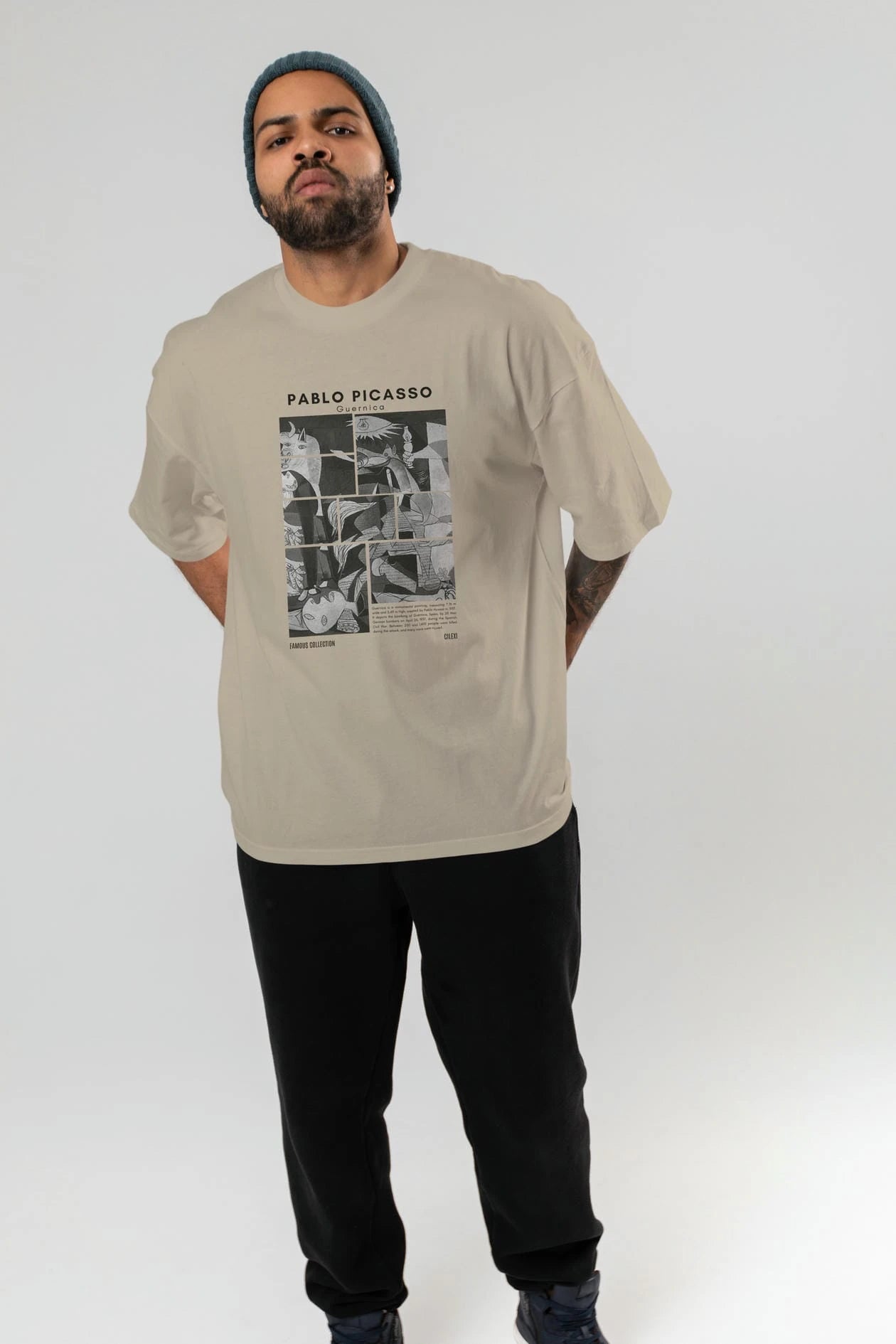Pablo Picasso Guernica ön Baskılı Oversize t-shirt Erkek Kadın Bisiklet Yaka Pamuk tişort