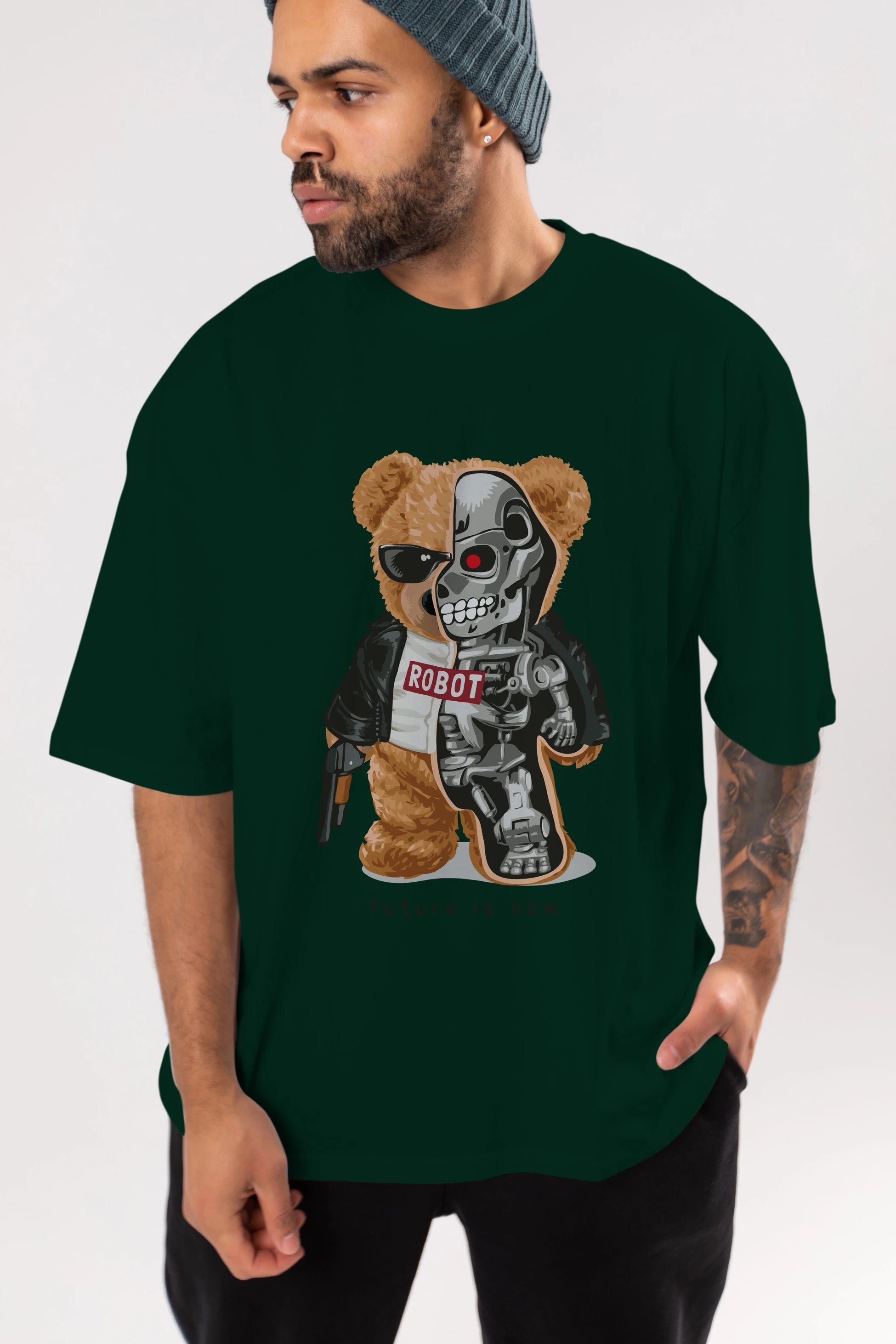 Teddy Bear Robot Ön Baskılı Oversize t-shirt Erkek Kadın Unisex %100 Pamuk
