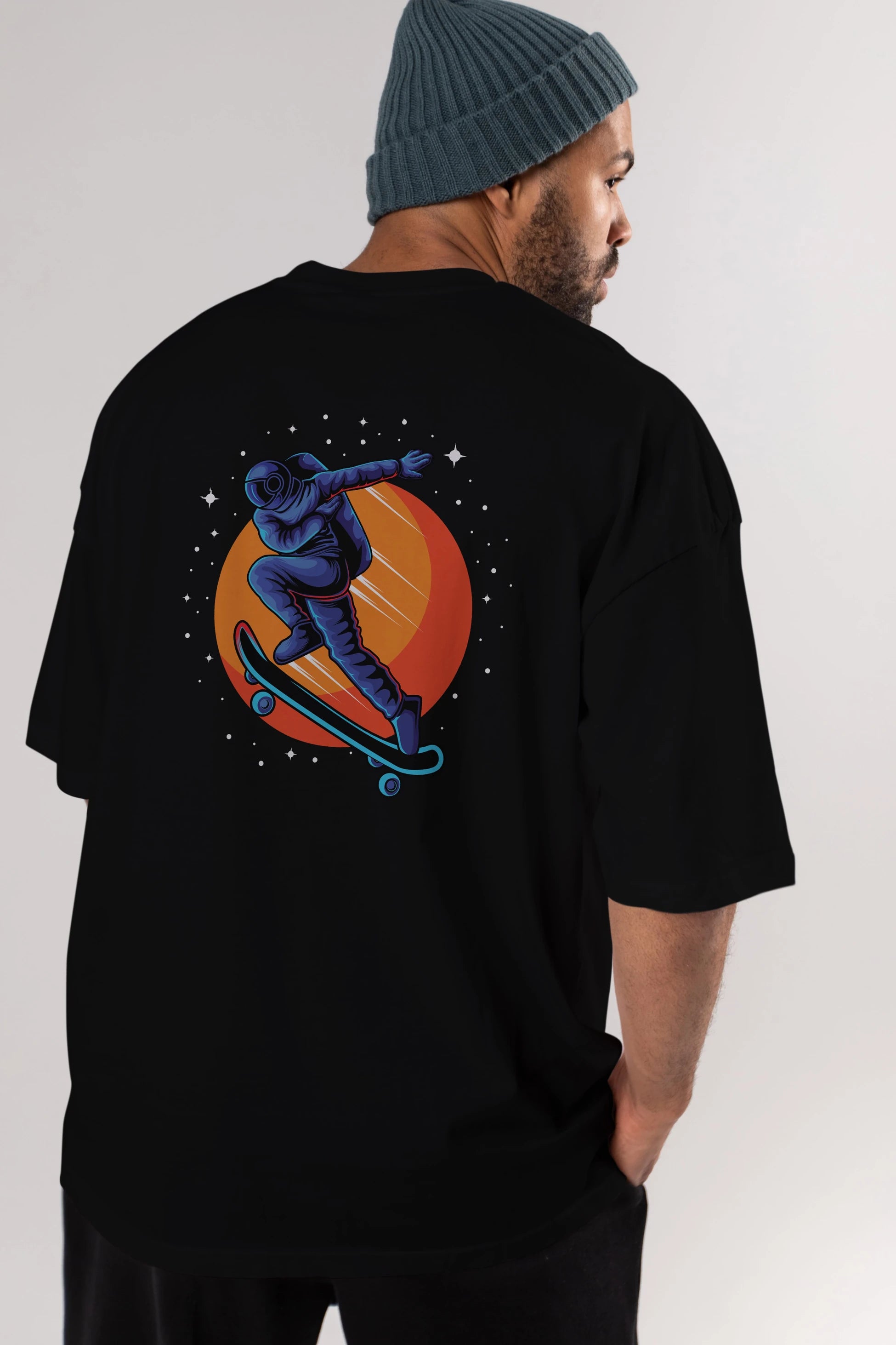 Astroskate Run Arka Baskılı Oversize t-shirt Erkek Kadın Unisex