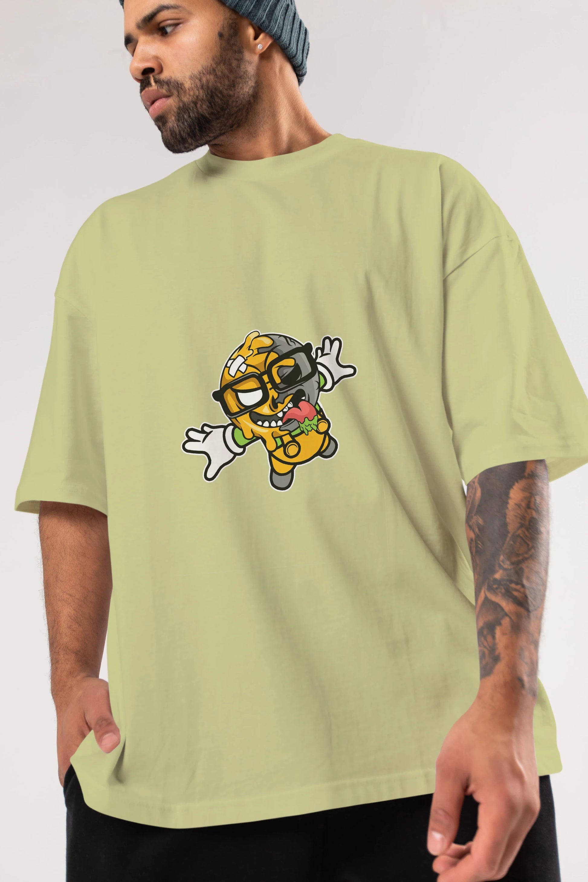 Smiley Jump Ön Baskılı Oversize t-shirt Erkek Kadın Unisex %100 Pamuk tişort