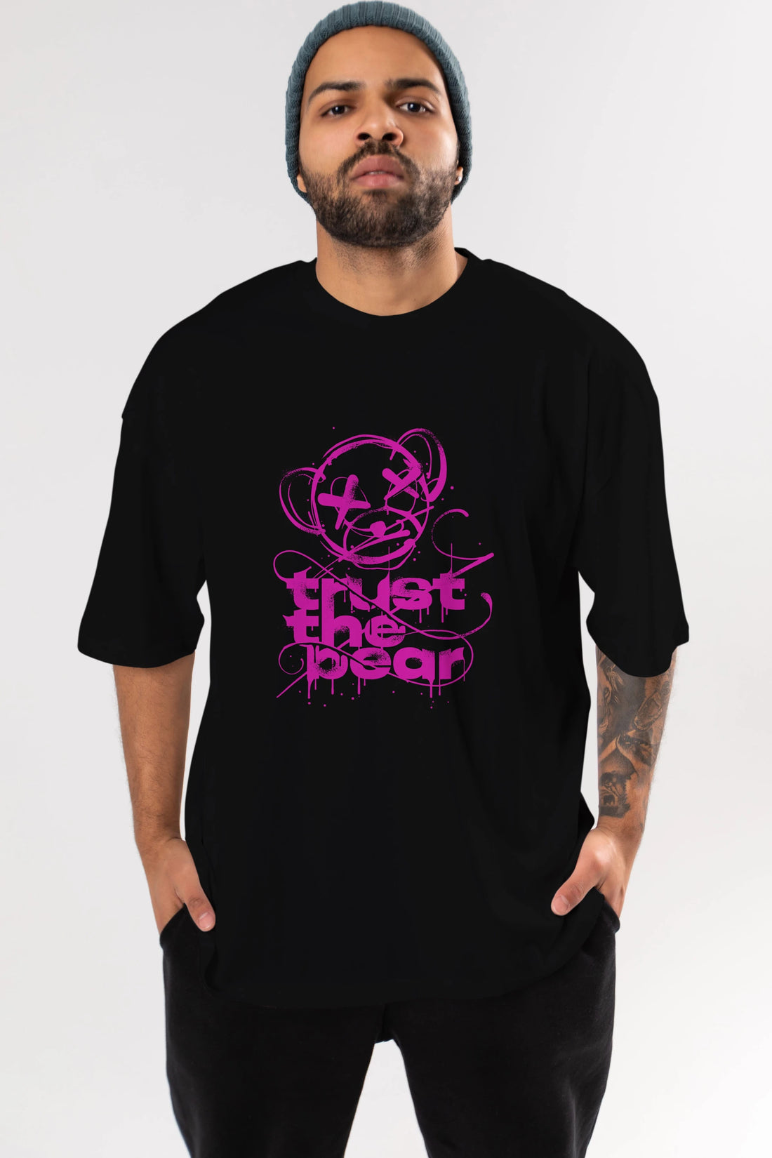 Trust The Bear 2 Ön Baskılı Oversize t-shirt Erkek Kadın Unisex
