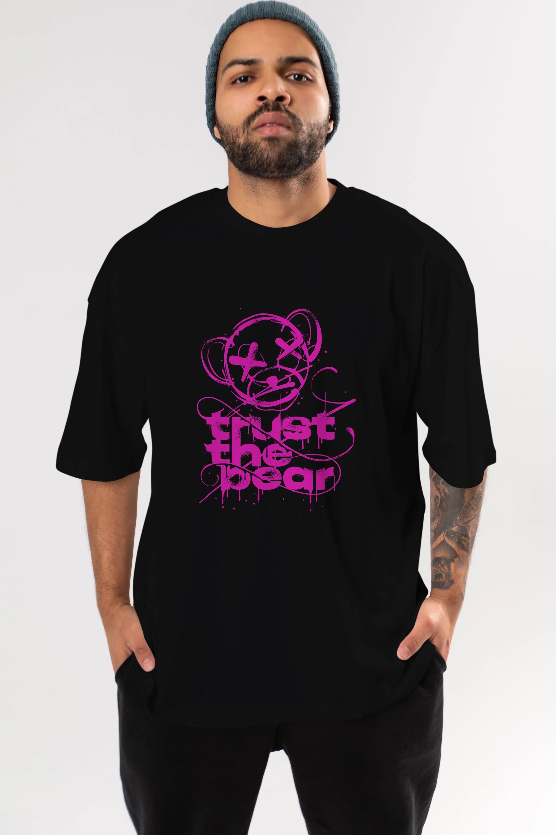 Trust The Bear 2 Ön Baskılı Oversize t-shirt Erkek Kadın Unisex