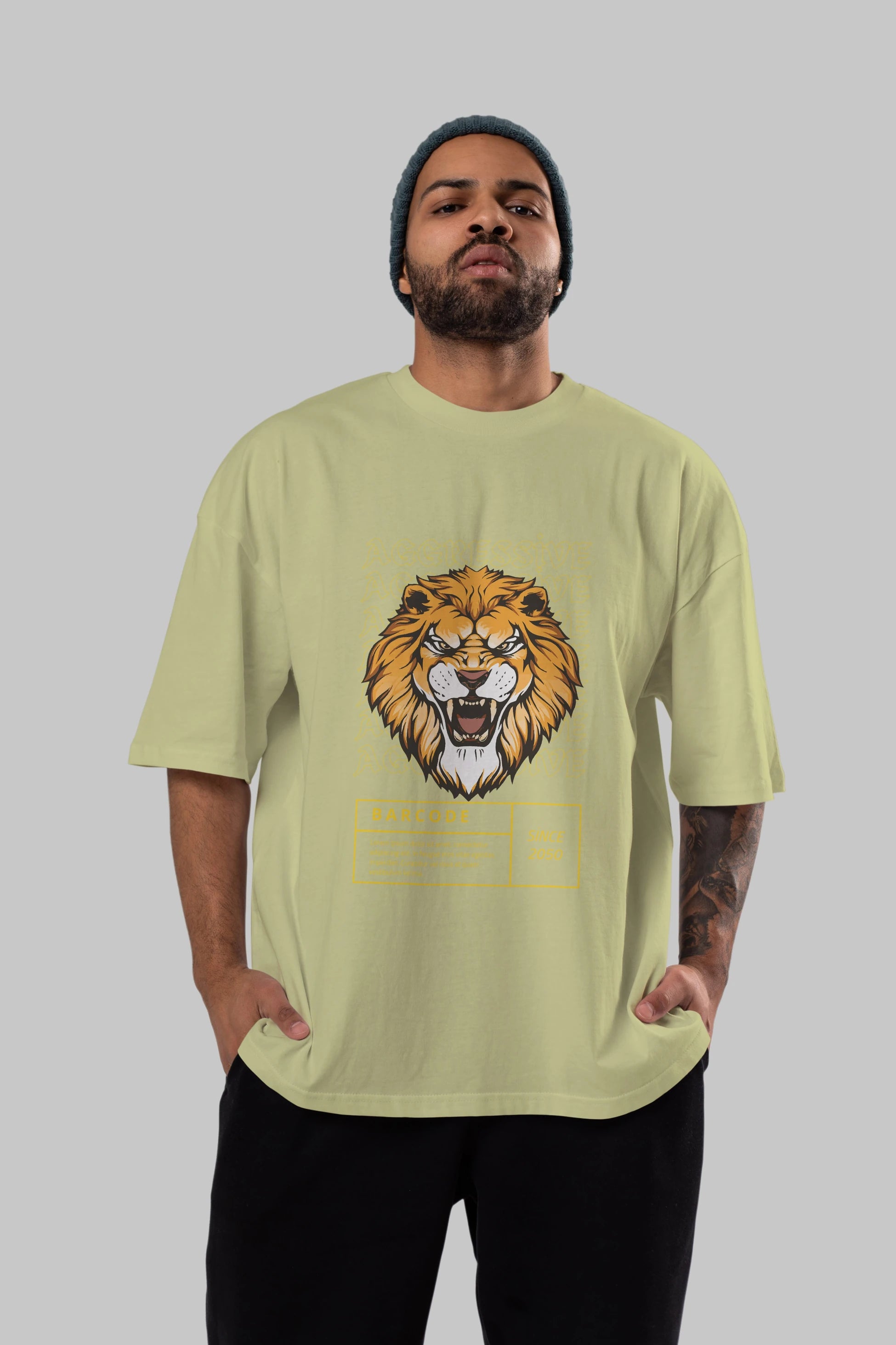 Aggressive Lion Ön Baskılı Oversize t-shirt Erkek Kadın Unisex
