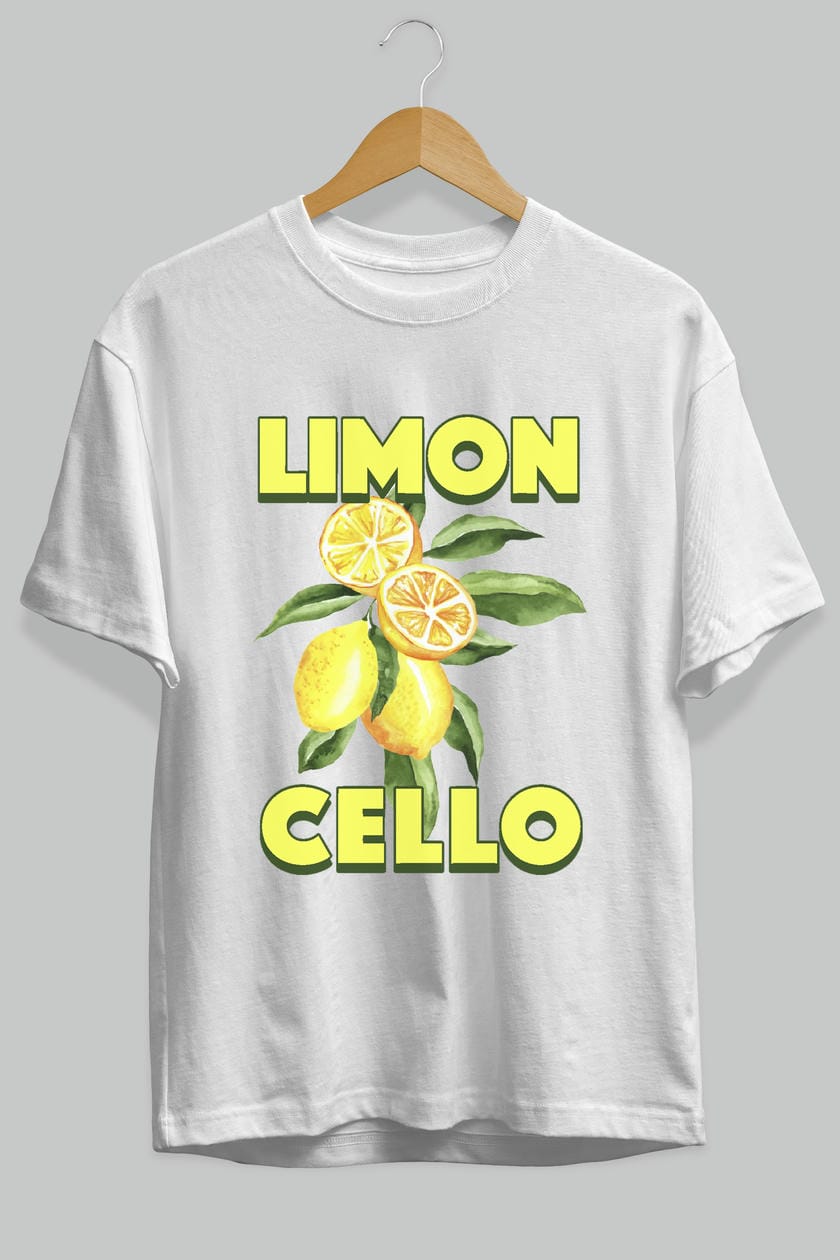 Limoncello Lemon Ön Baskılı Oversize t-shirt Erkek Kadın Pamuk Bisiklet Yaka tişort