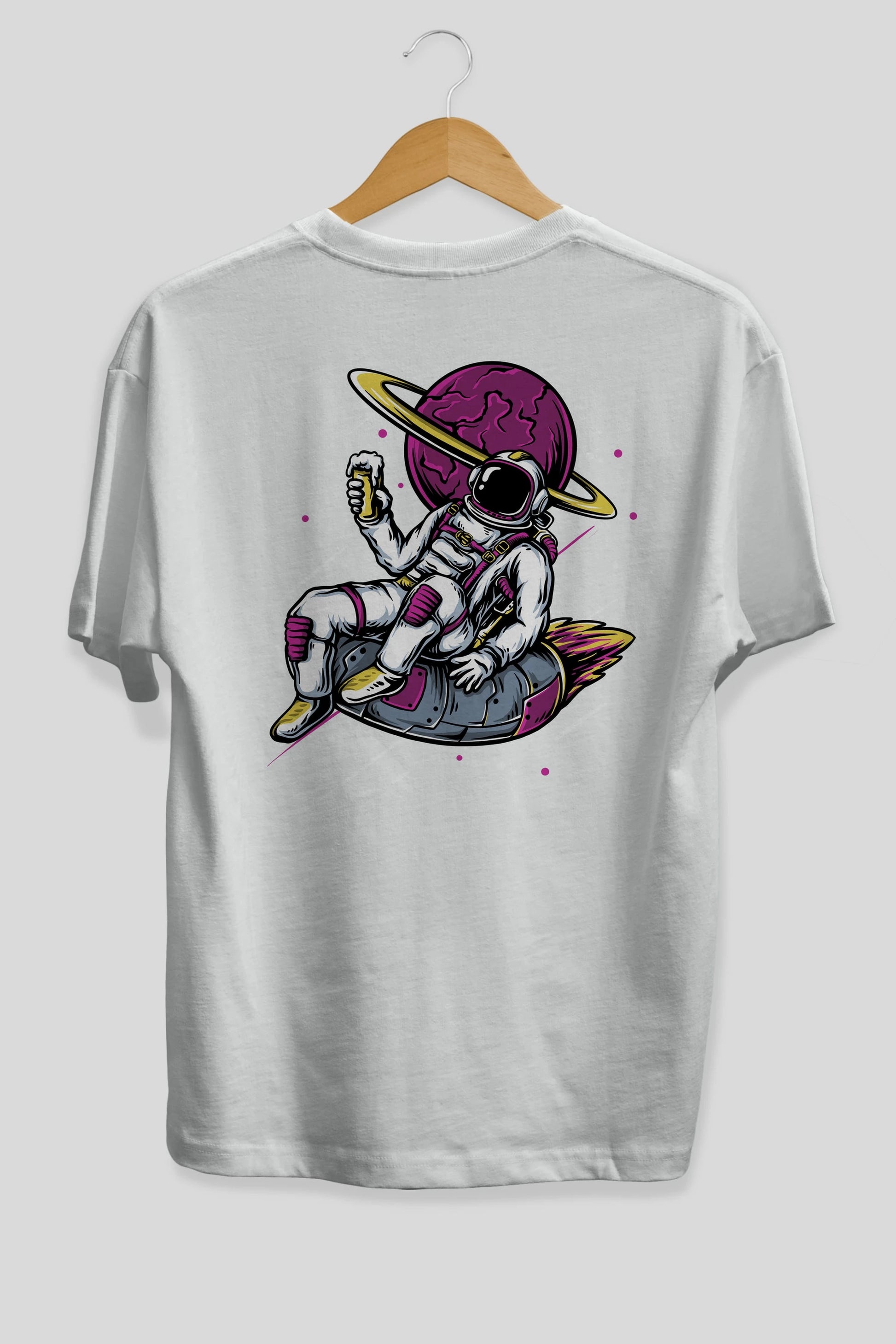 Astronaut Beer Arka Baskılı Oversize t-shirt Erkek Kadın Unisex