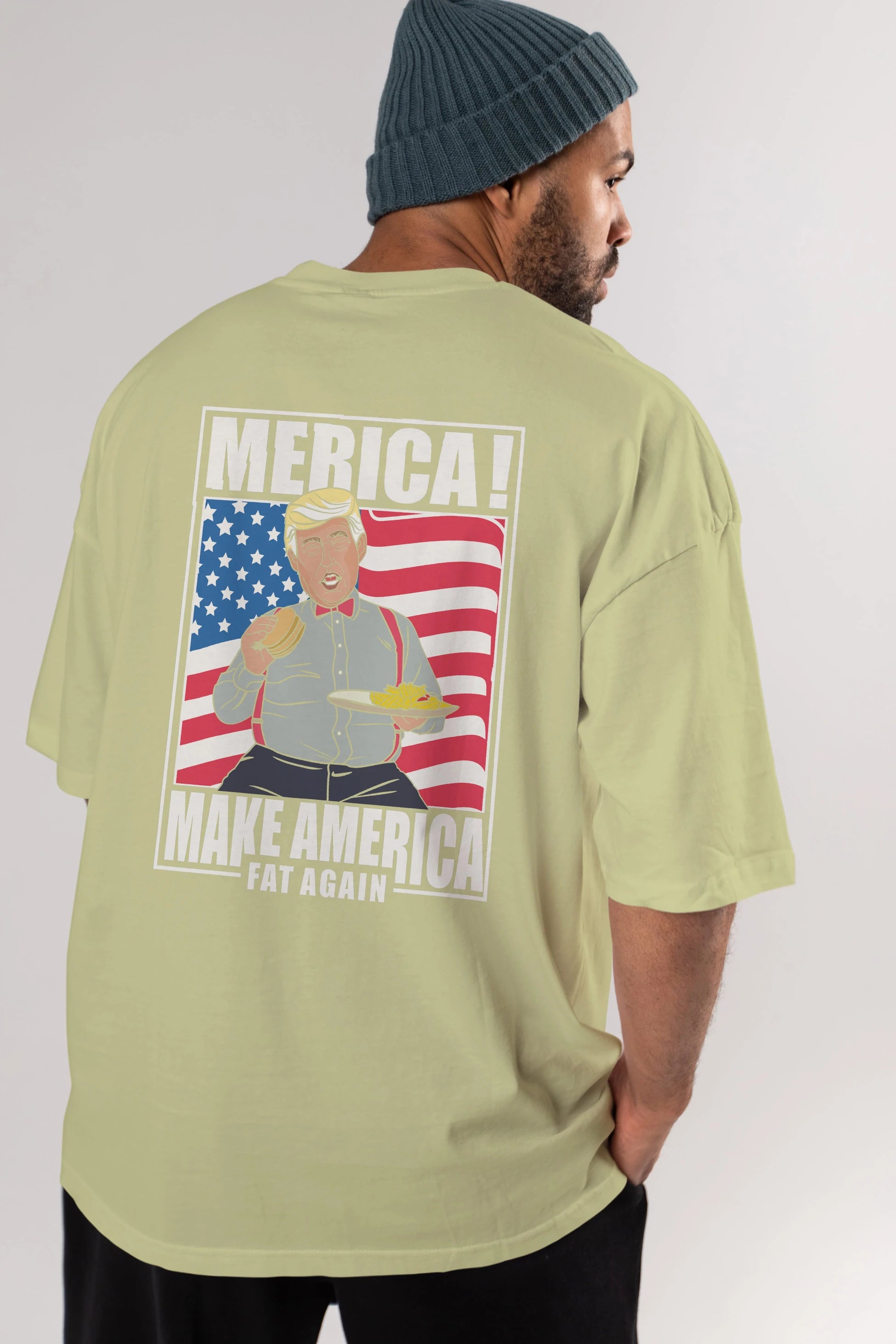 Trump Burger Arka Baskılı Oversize t-shirt Erkek Kadın Unisex %100 Pamuk tişort