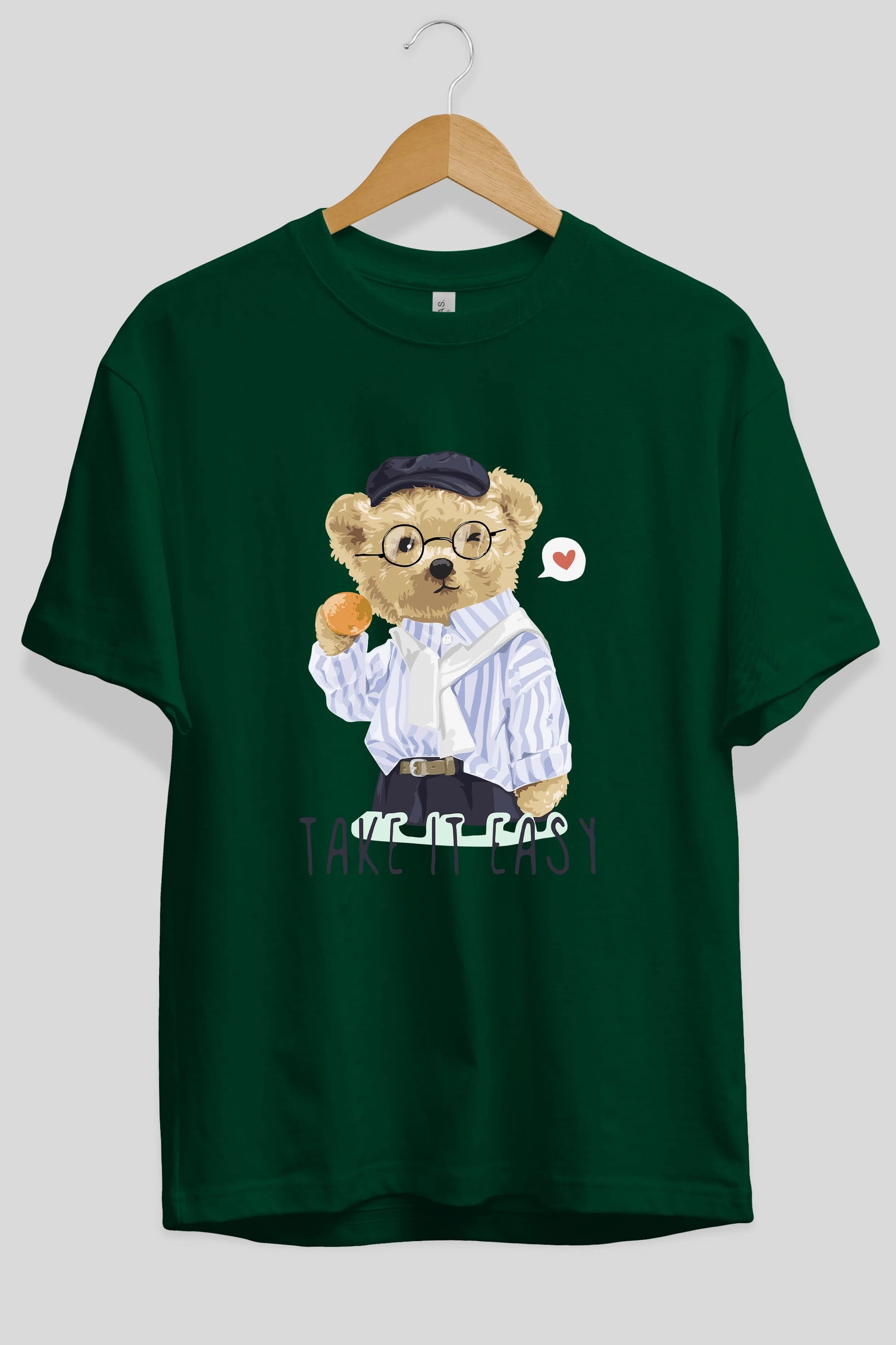 Teddy Bear Take it Easy Ön Baskılı Oversize t-shirt Erkek Kadın Unisex %100 Pamuk