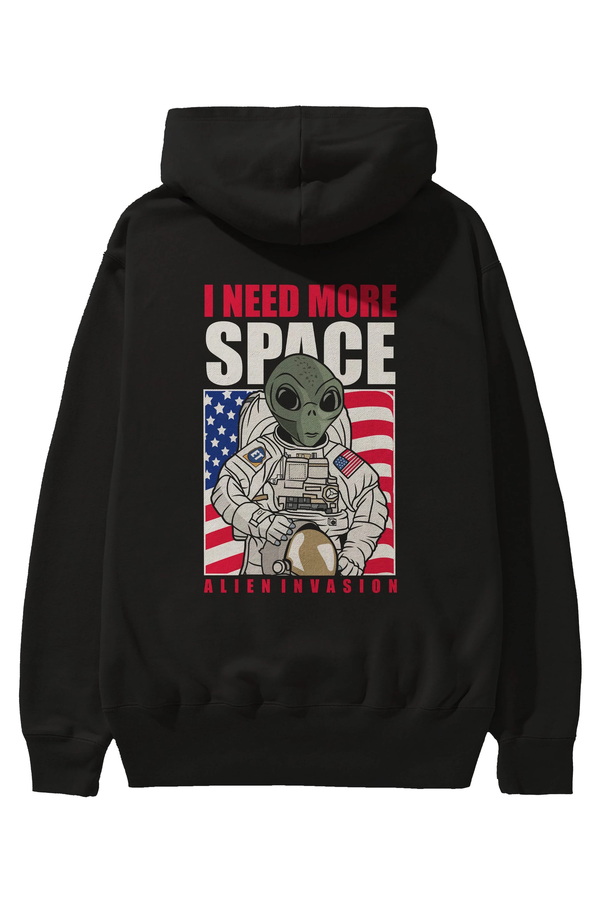 Alien Astronaut Arka Baskılı Hoodie Oversize Kapüşonlu Sweatshirt Erkek Kadın Unisex