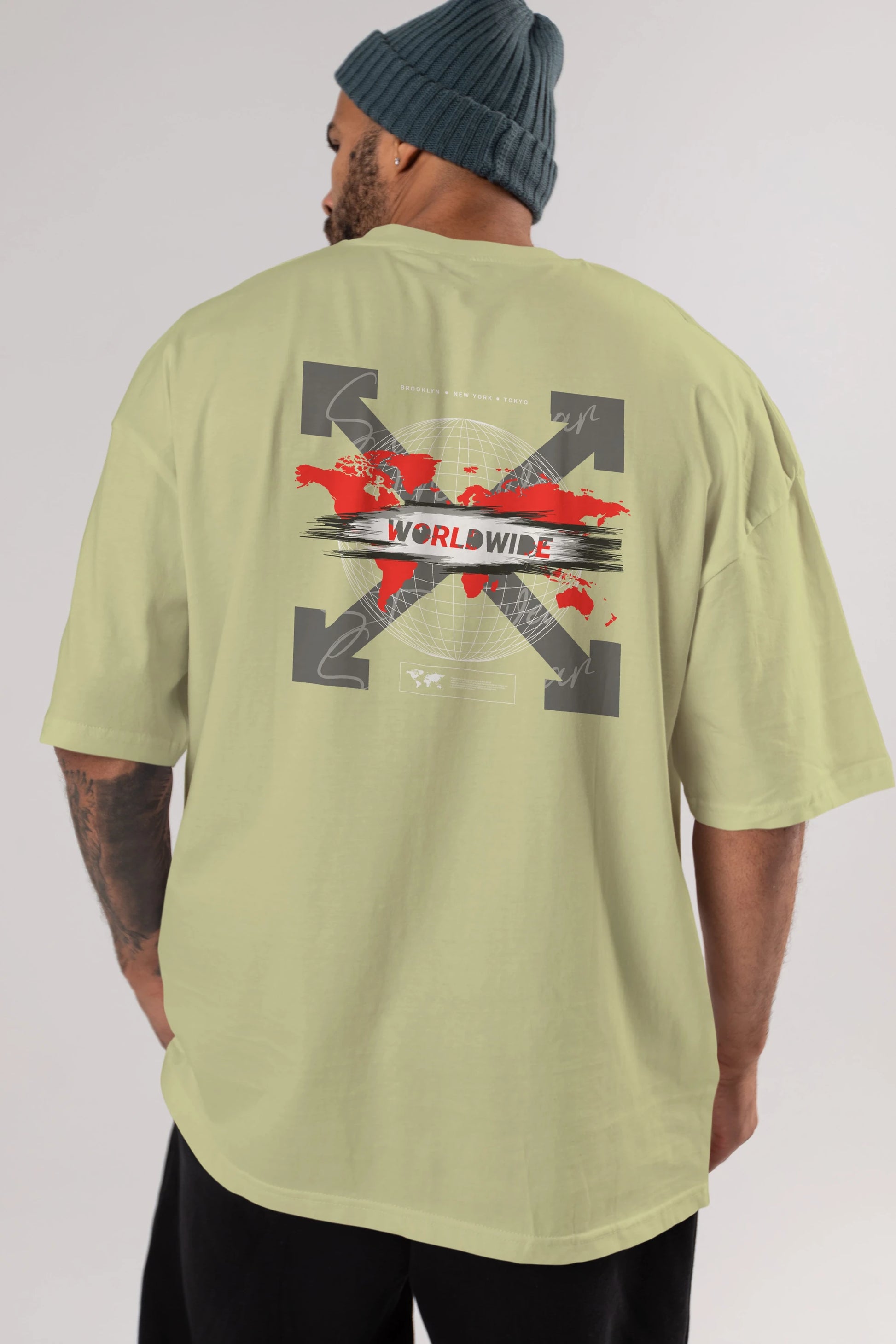 Worldwide Style Arka Baskılı Oversize t-shirt Erkek Kadın Unisex