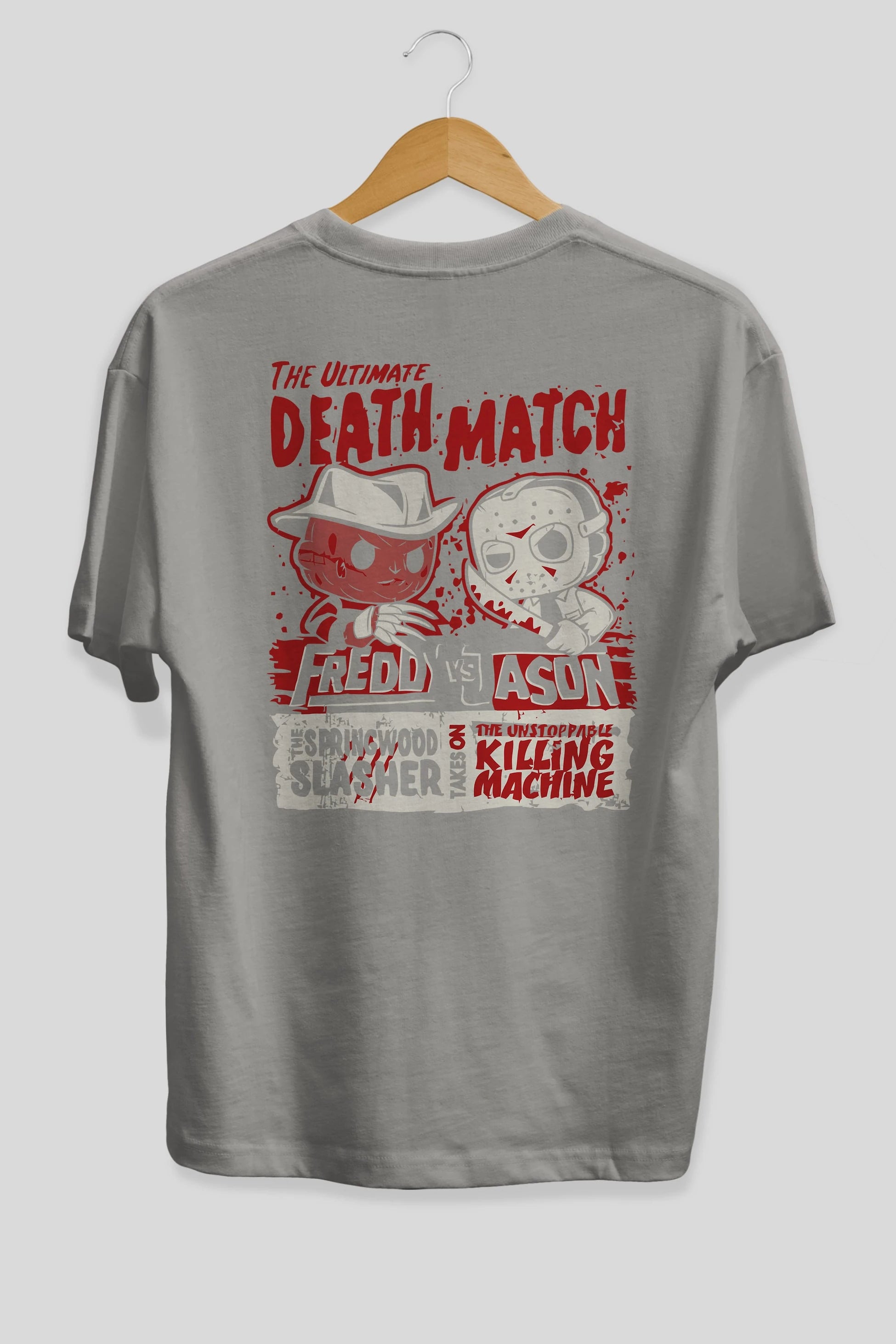Freddy vs Jason Arka Baskılı Oversize t-shirt Erkek Kadın Unisex %100 Pamuk Bisiklet Yaka tişort