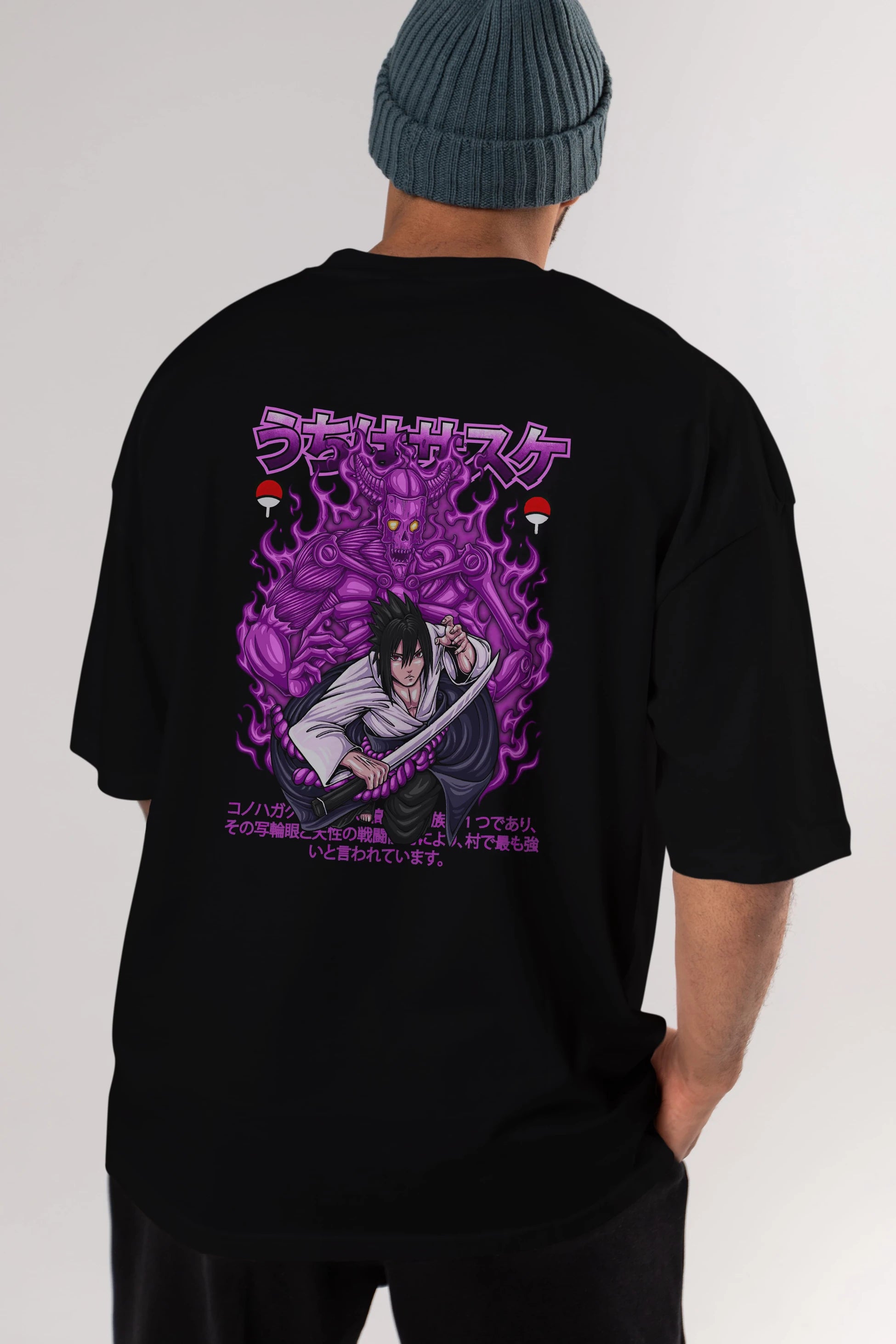 SASUKE UCHIHA NARUTO Anime Arka Baskılı Oversize t-shirt Erkek Kadın Unisex