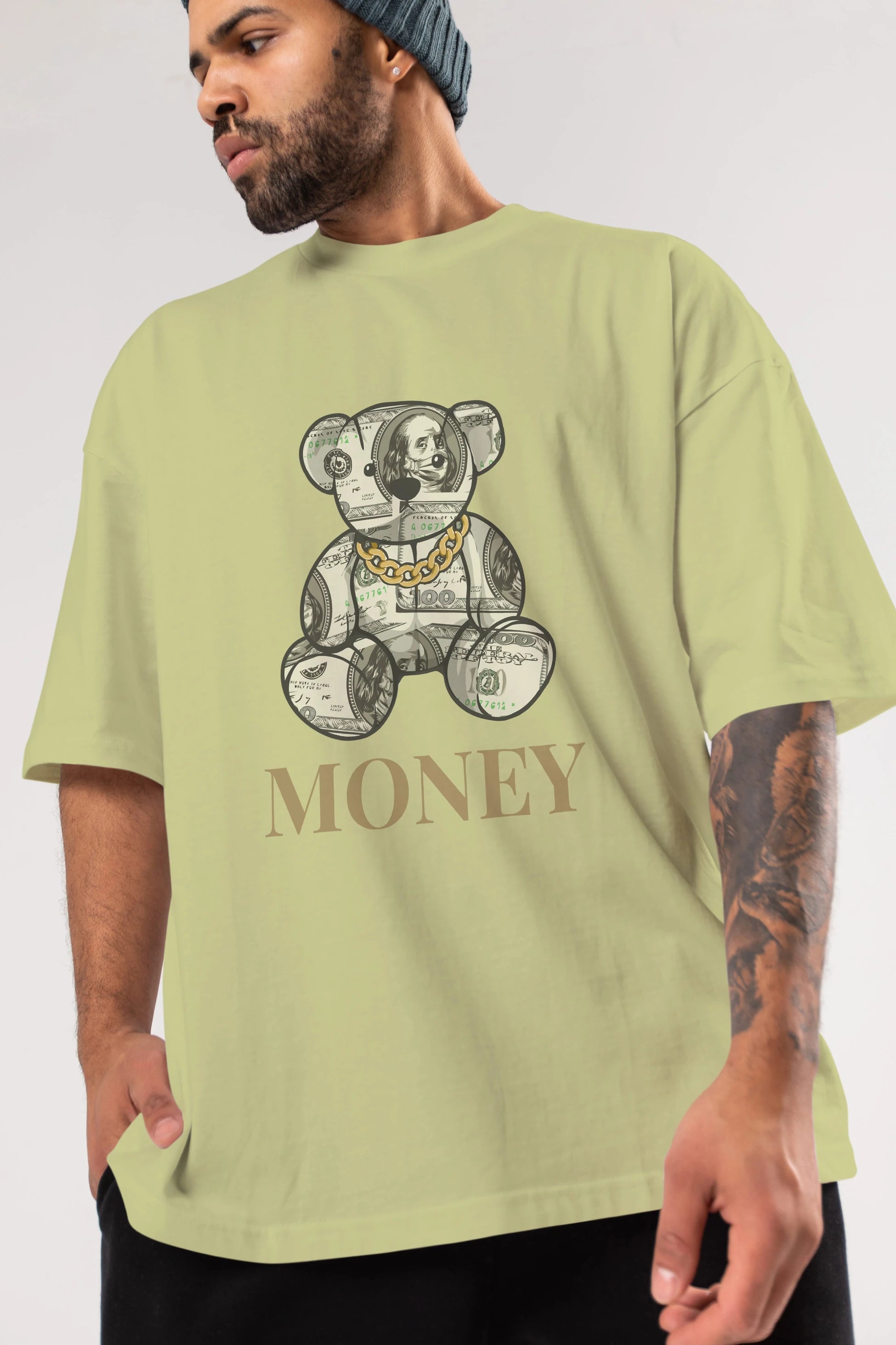 Teddy Bear Money Ön Baskılı Oversize t-shirt Erkek Kadın Unisex