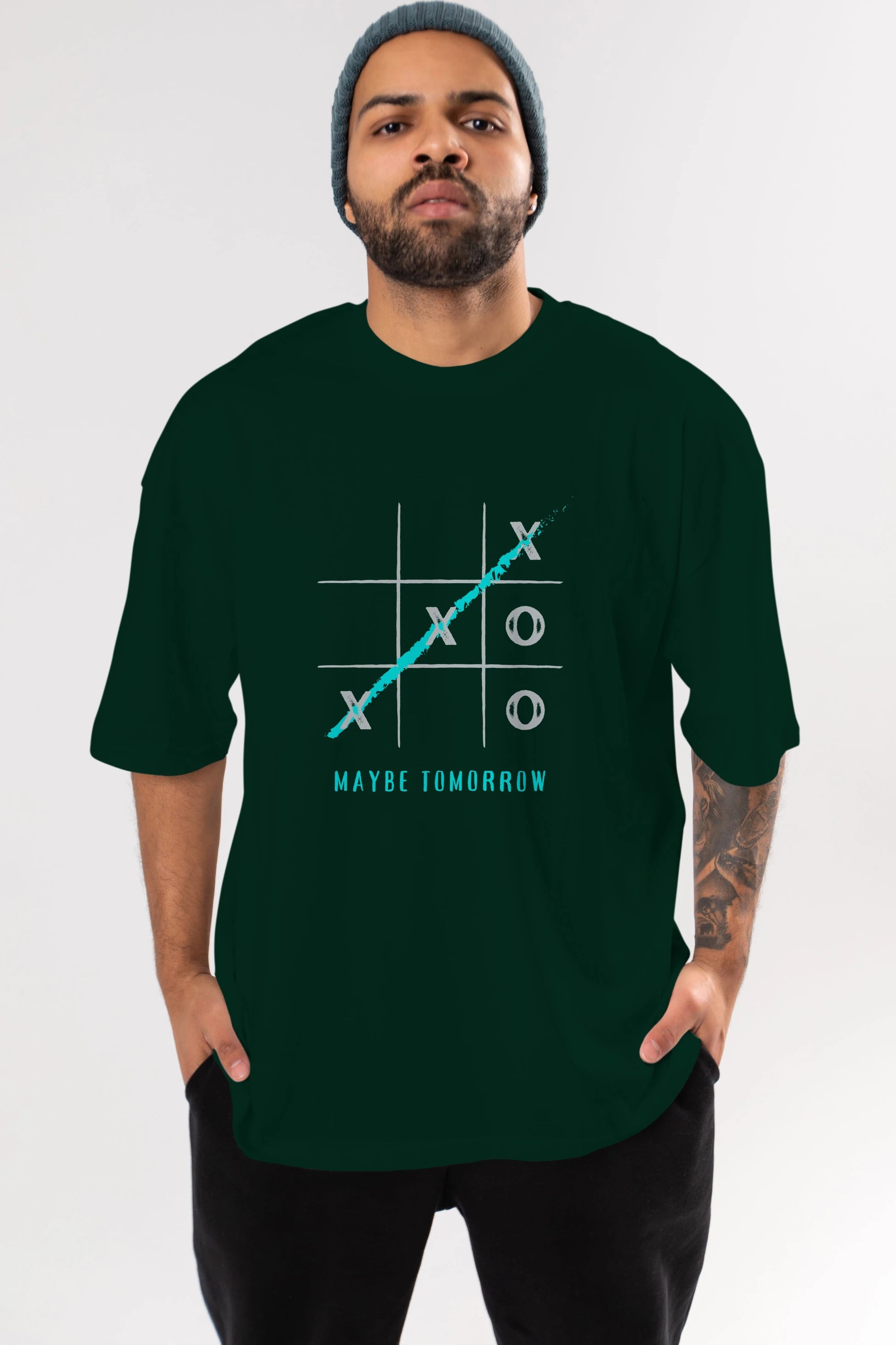 Maybe Tomorrow Yazılı Ön Baskılı Oversize t-shirt Erkek Kadın Unisex