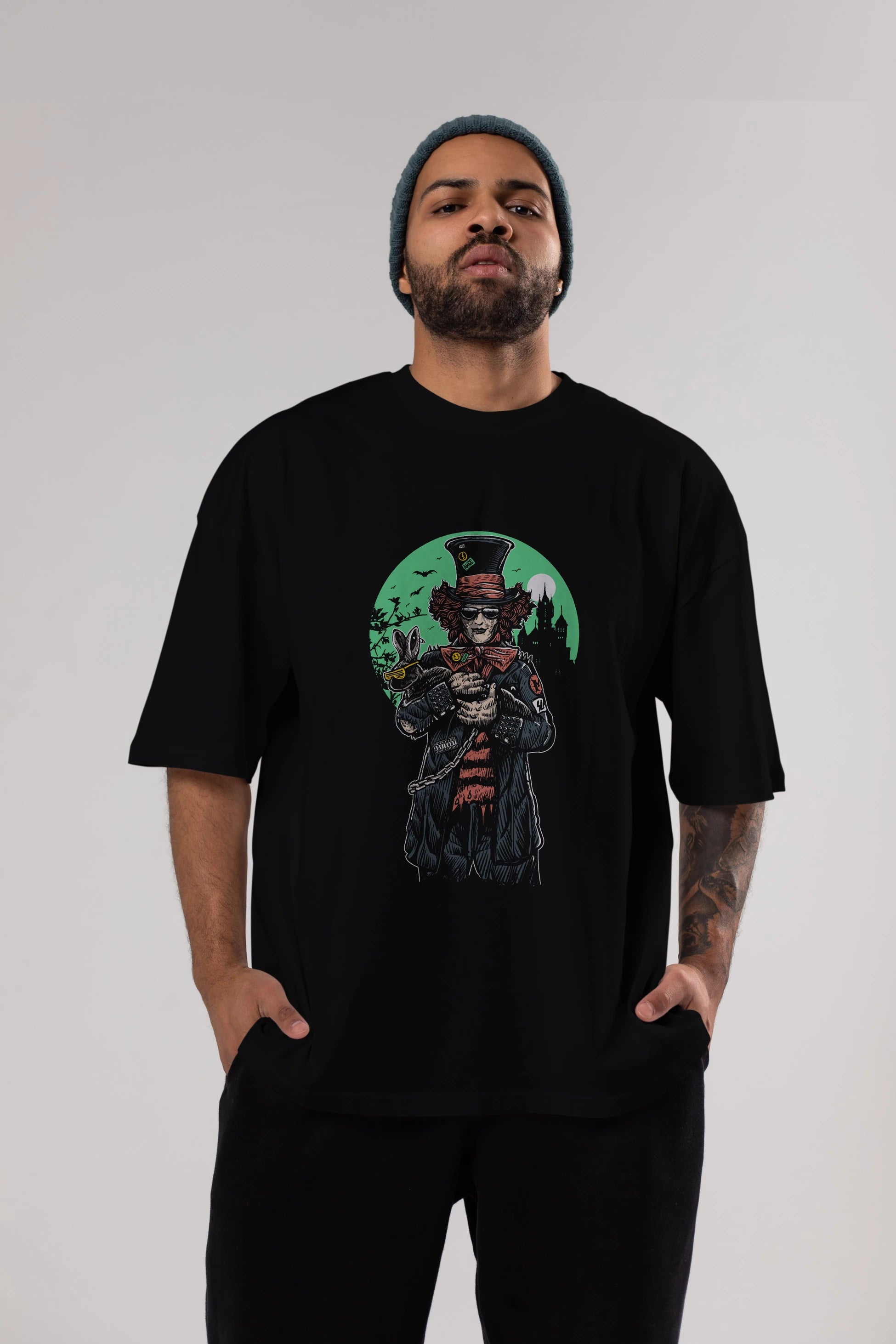 Mad Hatter Ön Baskılı Oversize t-shirt Erkek Kadın Unisex %100 Pamuk tişort