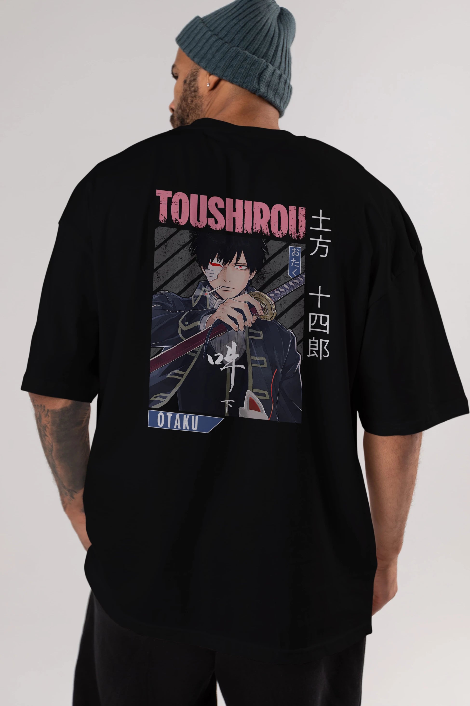 Toushirou Hijikata 1 Anime Arka Baskılı Oversize t-shirt Erkek Kadın Unisex