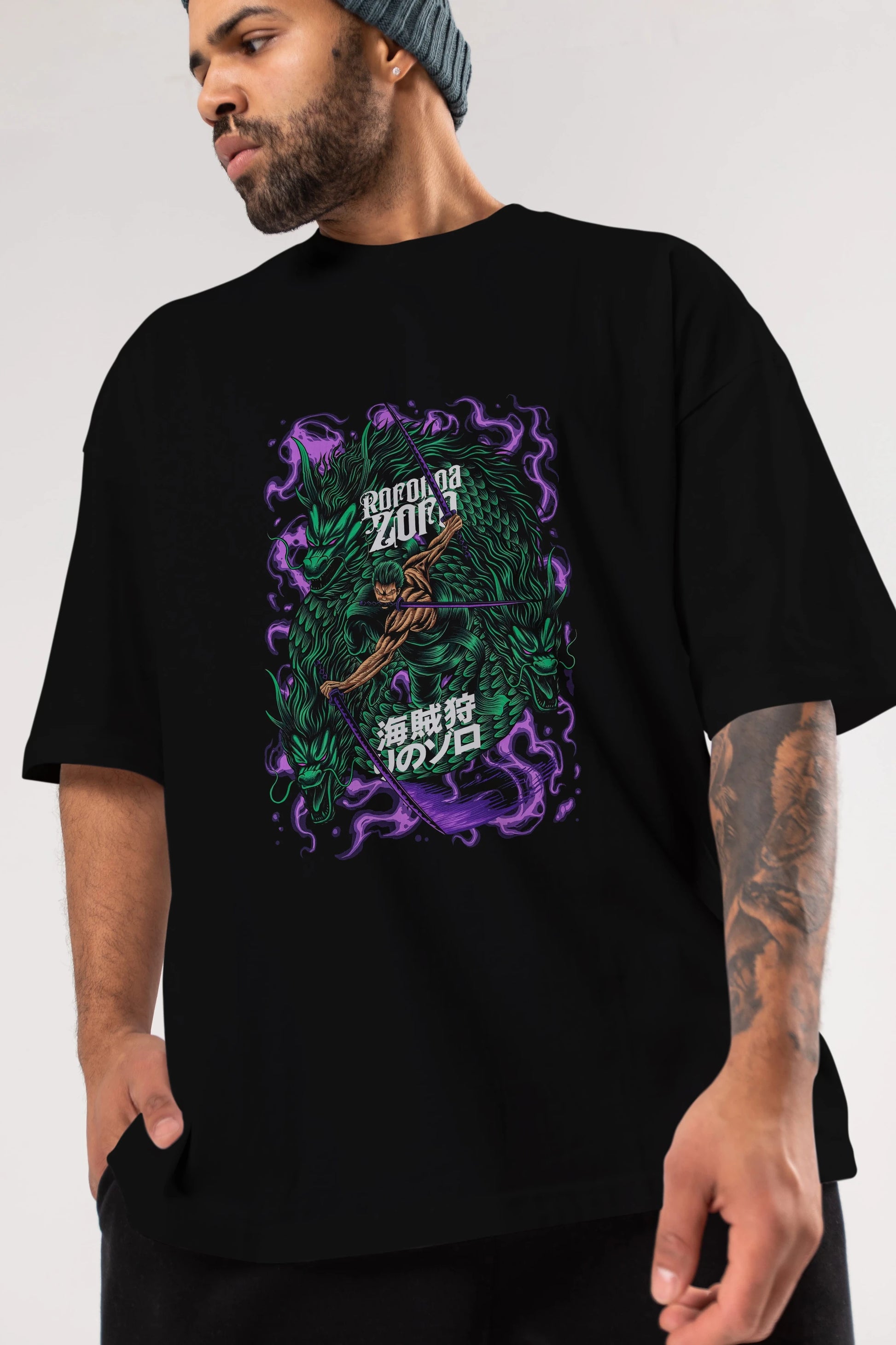 RORONOA ZORO 5 Anime Ön Baskılı Oversize t-shirt %100 pamuk Erkek Kadın Unisex
