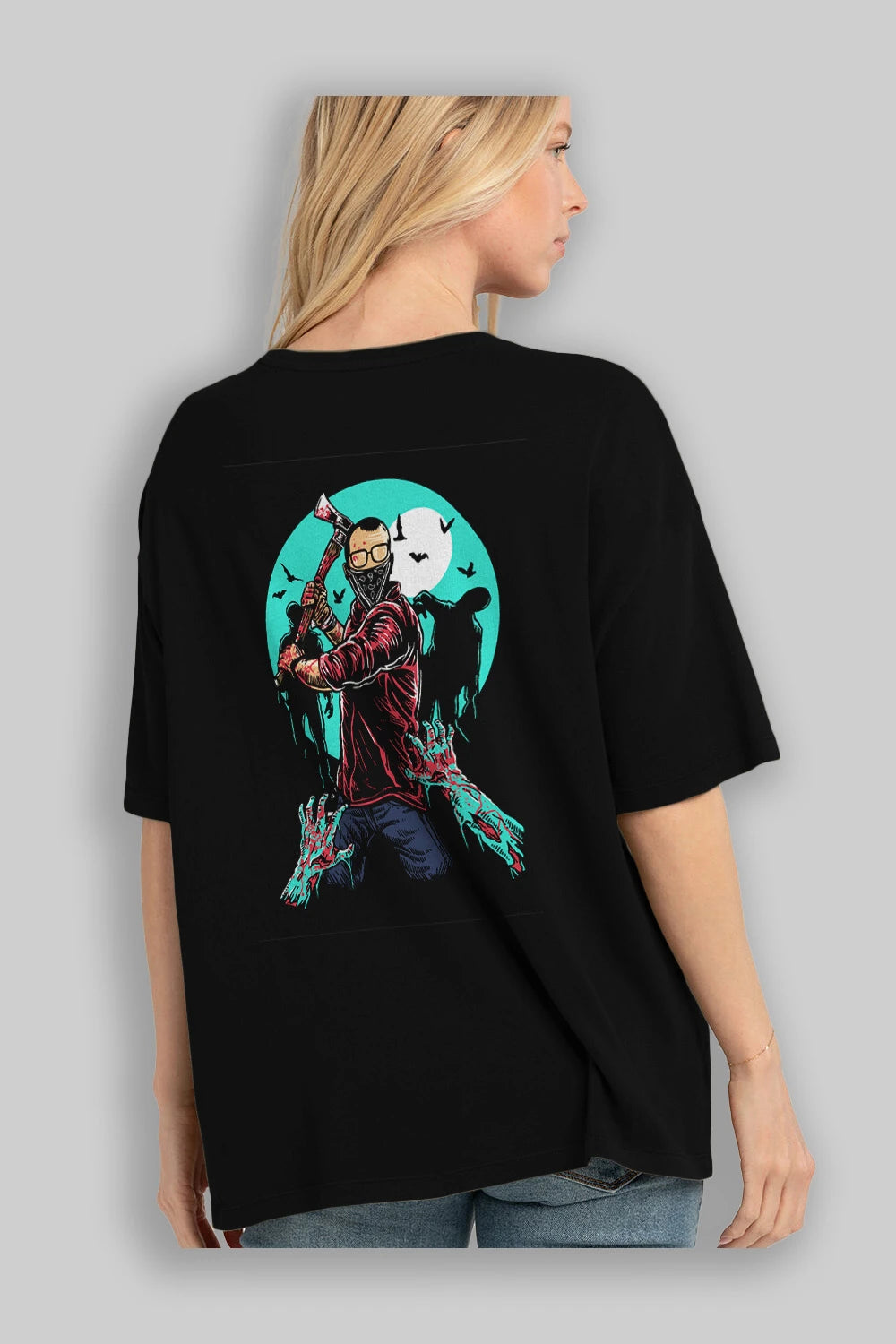 Zombie Killer Arka Baskılı Oversize t-shirt Erkek Kadın Unisex %100 Pamuk