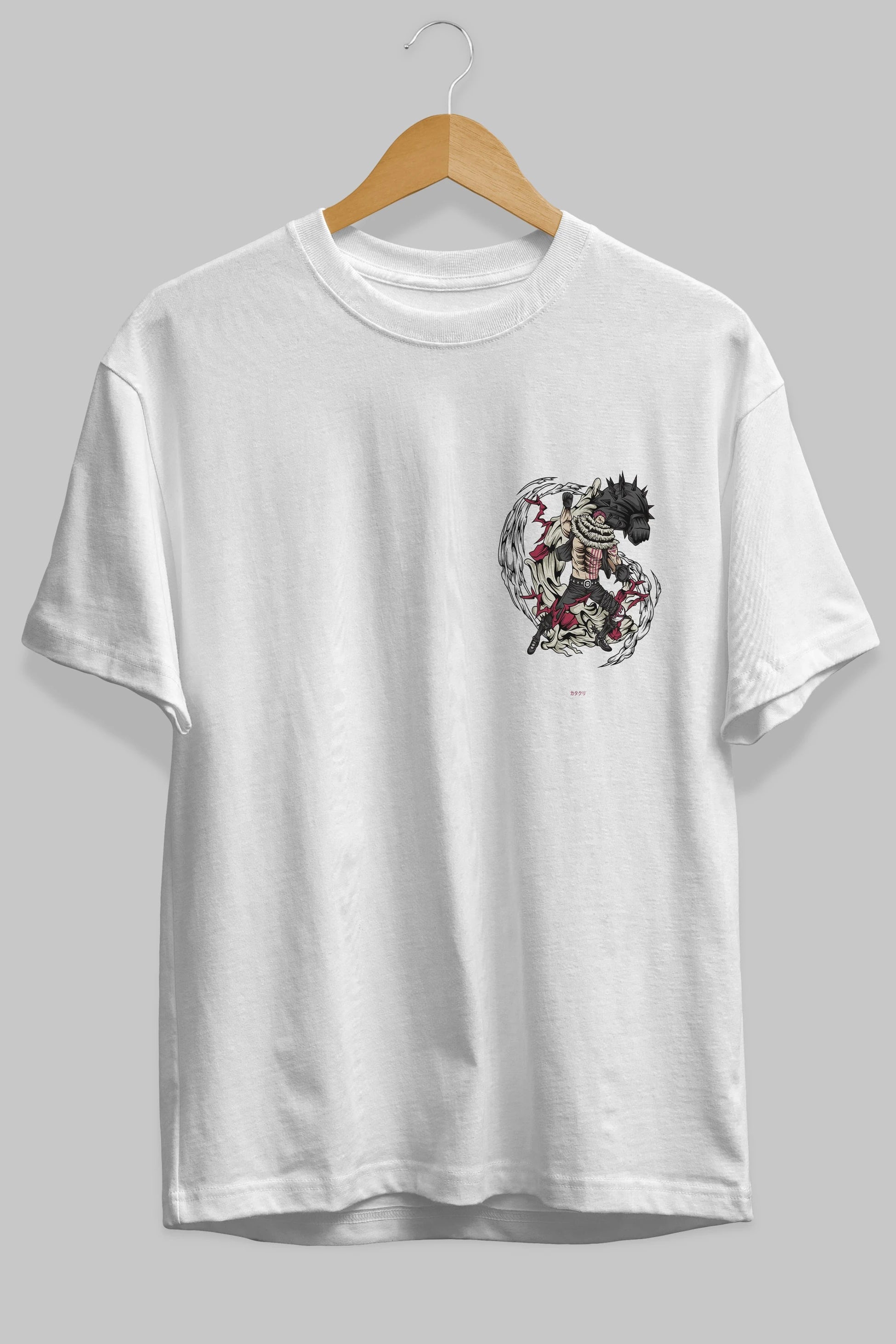 Katakuri Ön Sol Baskılı Oversize t-shirt Erkek Kadın Unisex %100 Pamuk Bisiklet Yaka tişort