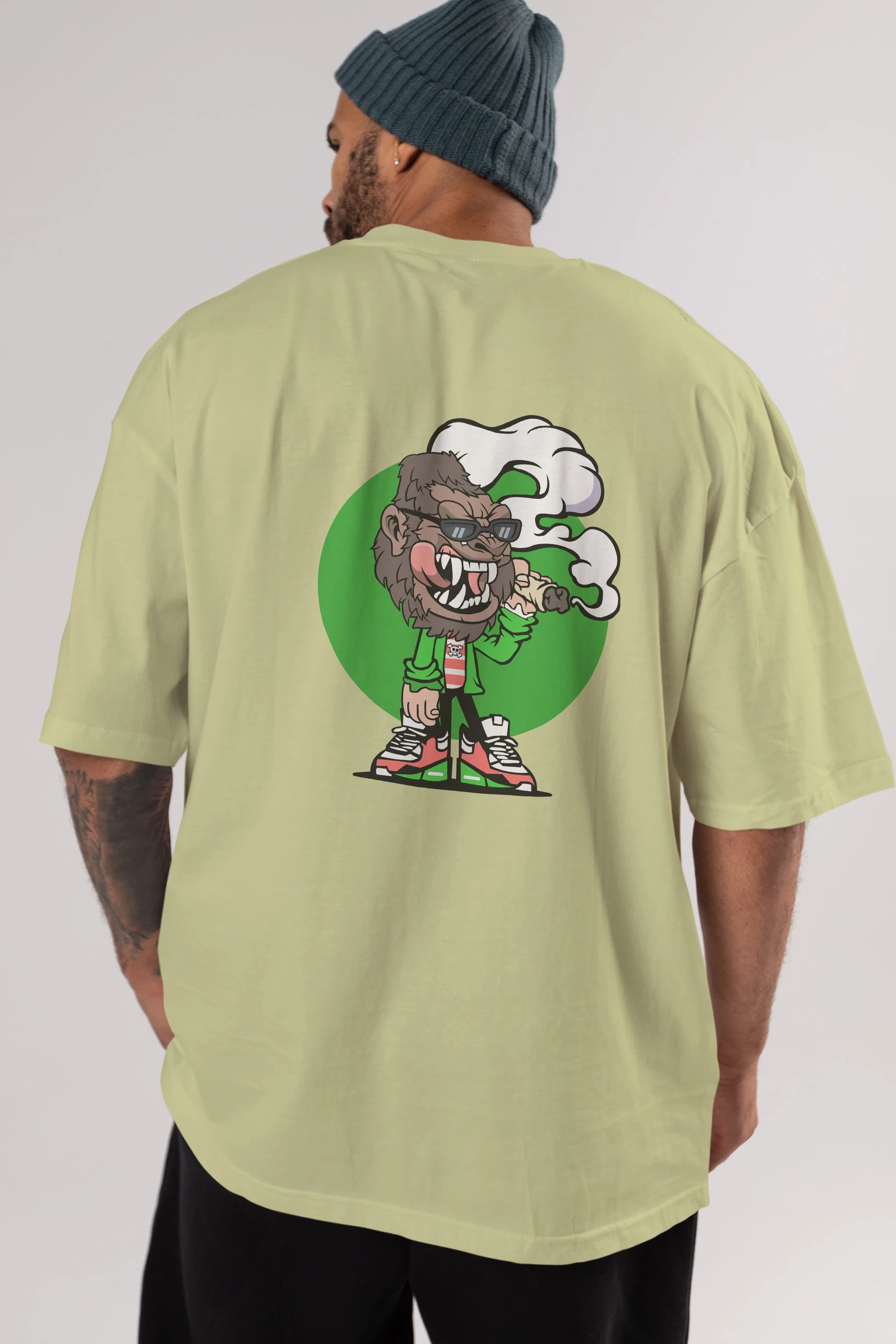 Gorilla Smoker Arka Baskılı Oversize t-shirt Erkek Kadın Unisex %100 Pamuk tişort