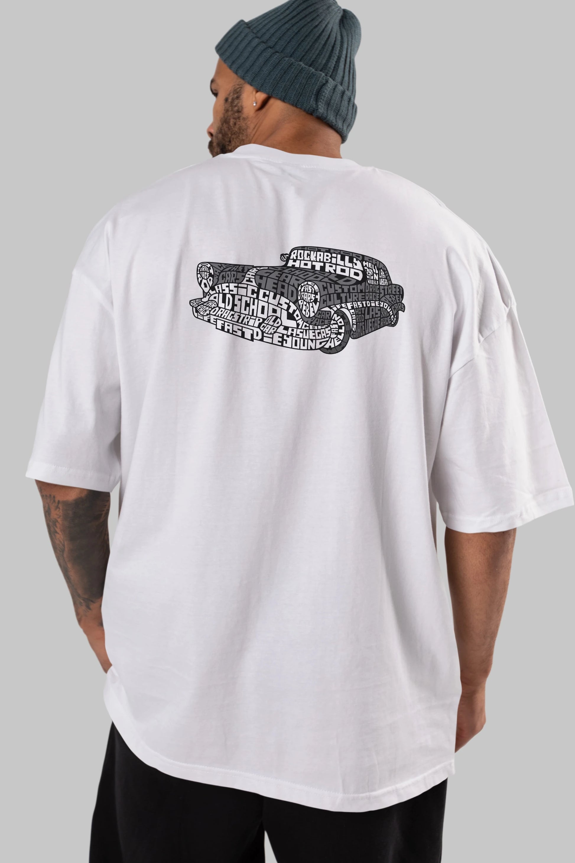 Hotrod Arka Baskılı Oversize t-shirt %100 pamuk Erkek Kadın Unisex