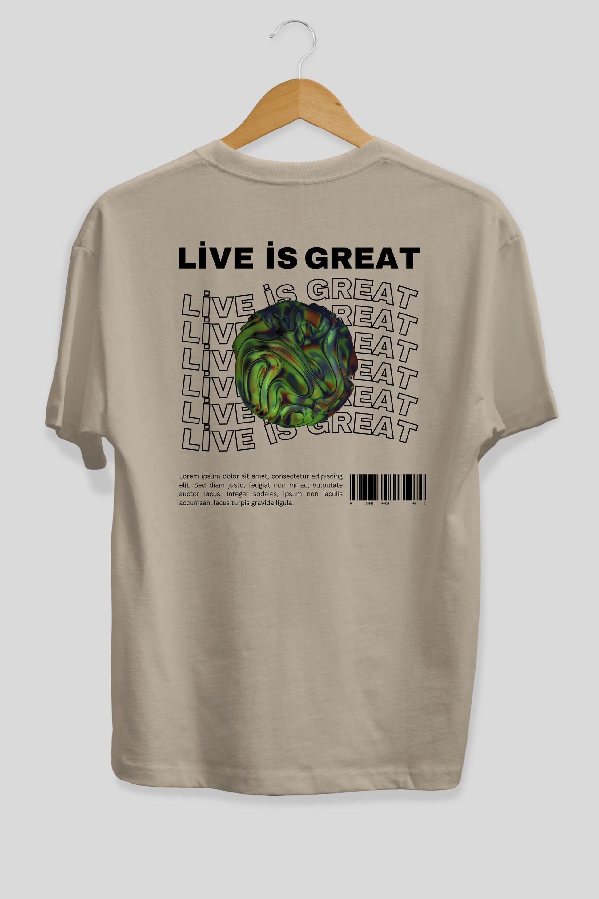 Live is Great Yazılı Arka Baskılı Oversize t-shirt Erkek Kadın Unisex