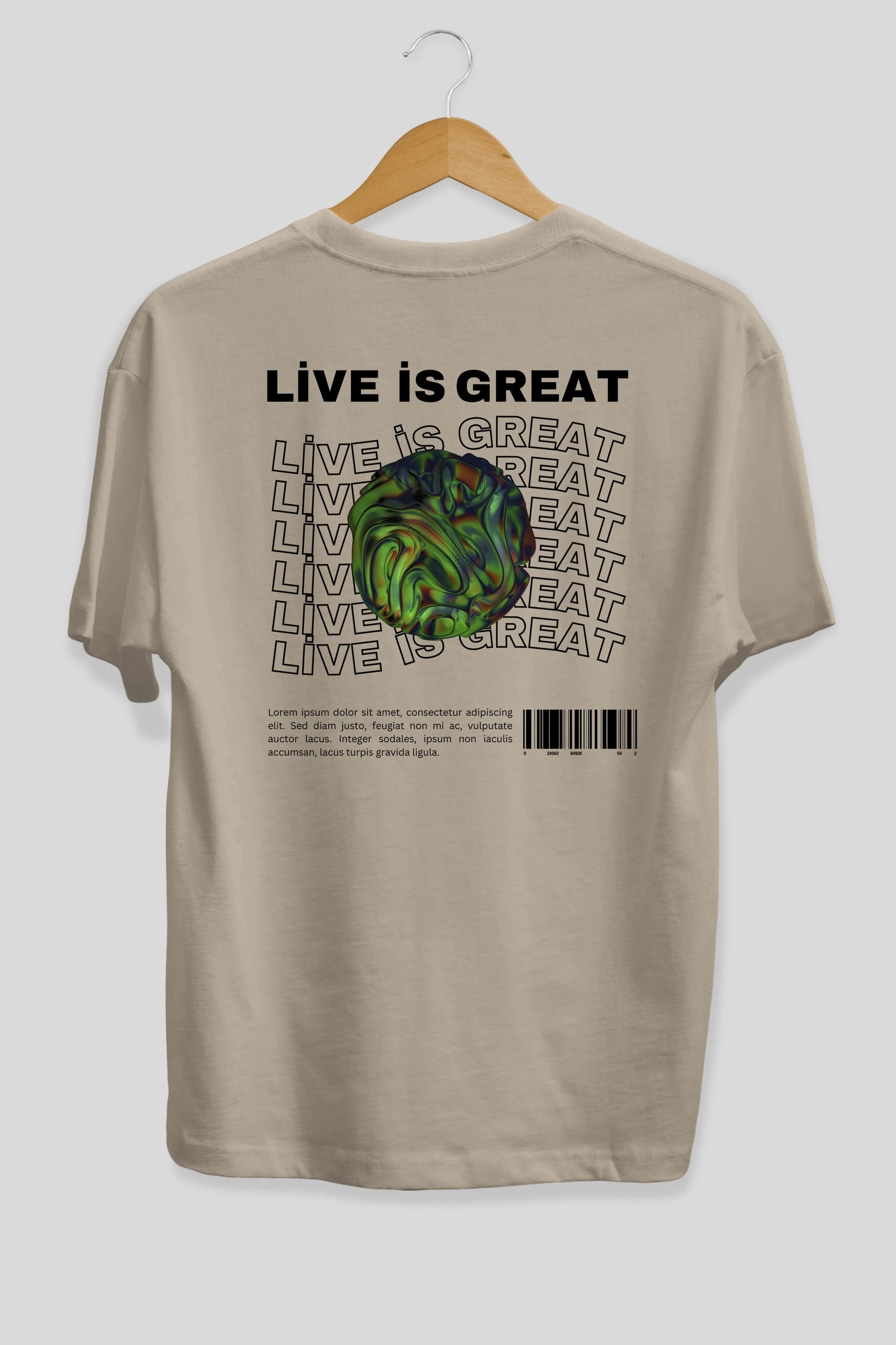 Live is Great Yazılı Arka Baskılı Oversize t-shirt Erkek Kadın Unisex