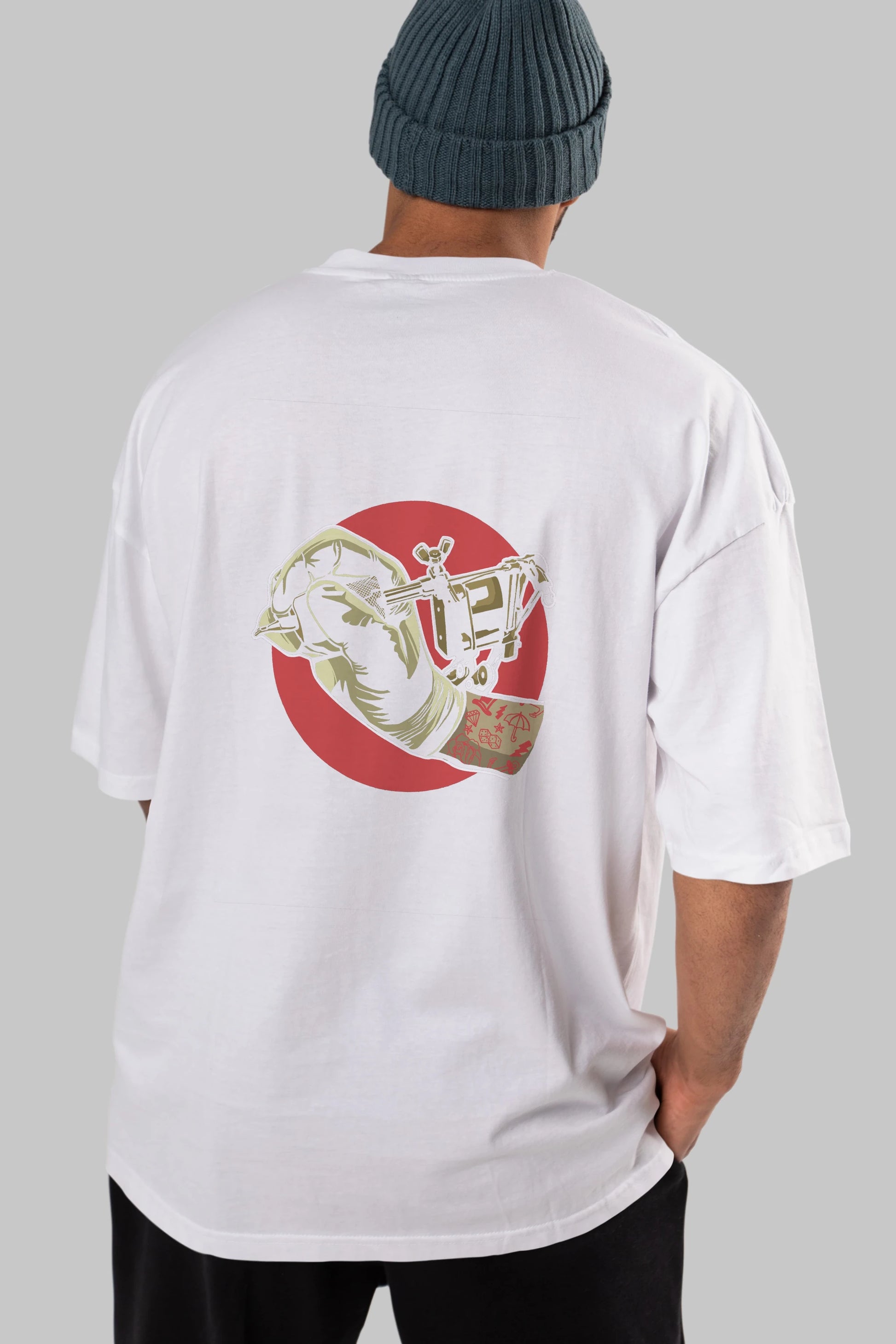 Tattoo Machine ] Arka Baskılı Oversize t-shirt Erkek Kadın Unisex %100 Pamuk