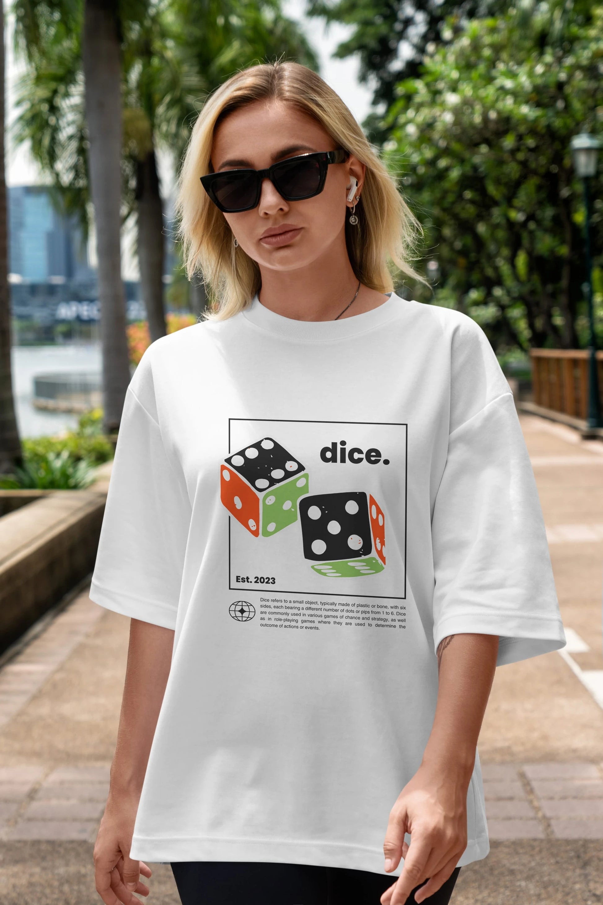 Dice Yazılı Ön Baskılı Oversize t-shirt Erkek Kadın Unisex