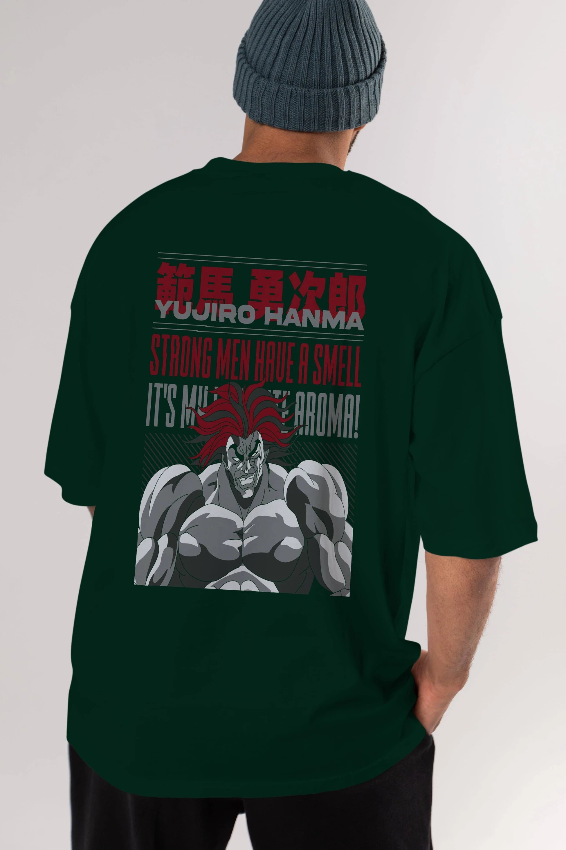 YUJIRO HANMA Anime Arka Baskılı Oversize t-shirt Erkek Kadın Unisex