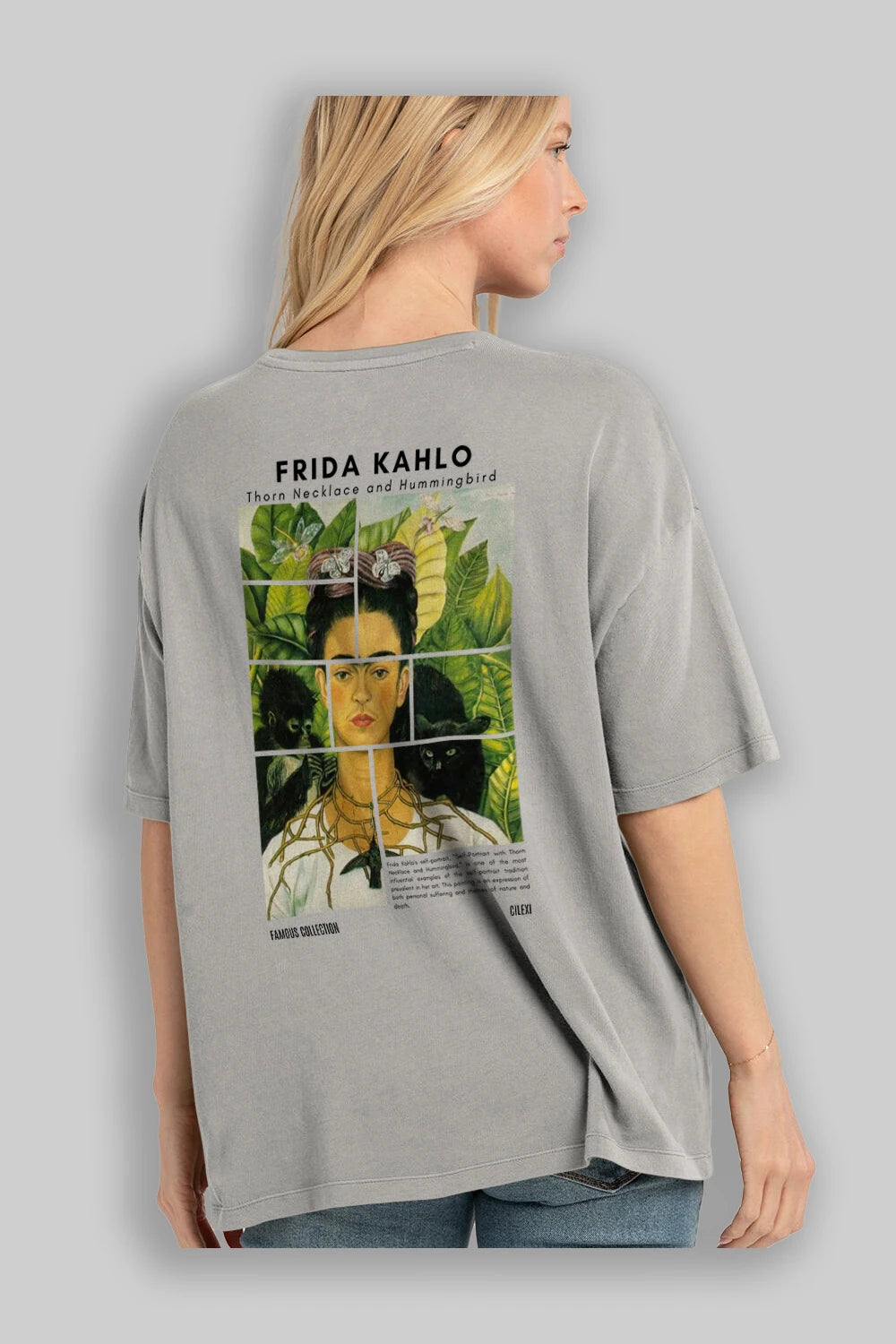 Frida Kahlo Arka Baskılı Oversize t-shirt Erkek Kadın Bisiklet Yaka Pamuk tişort