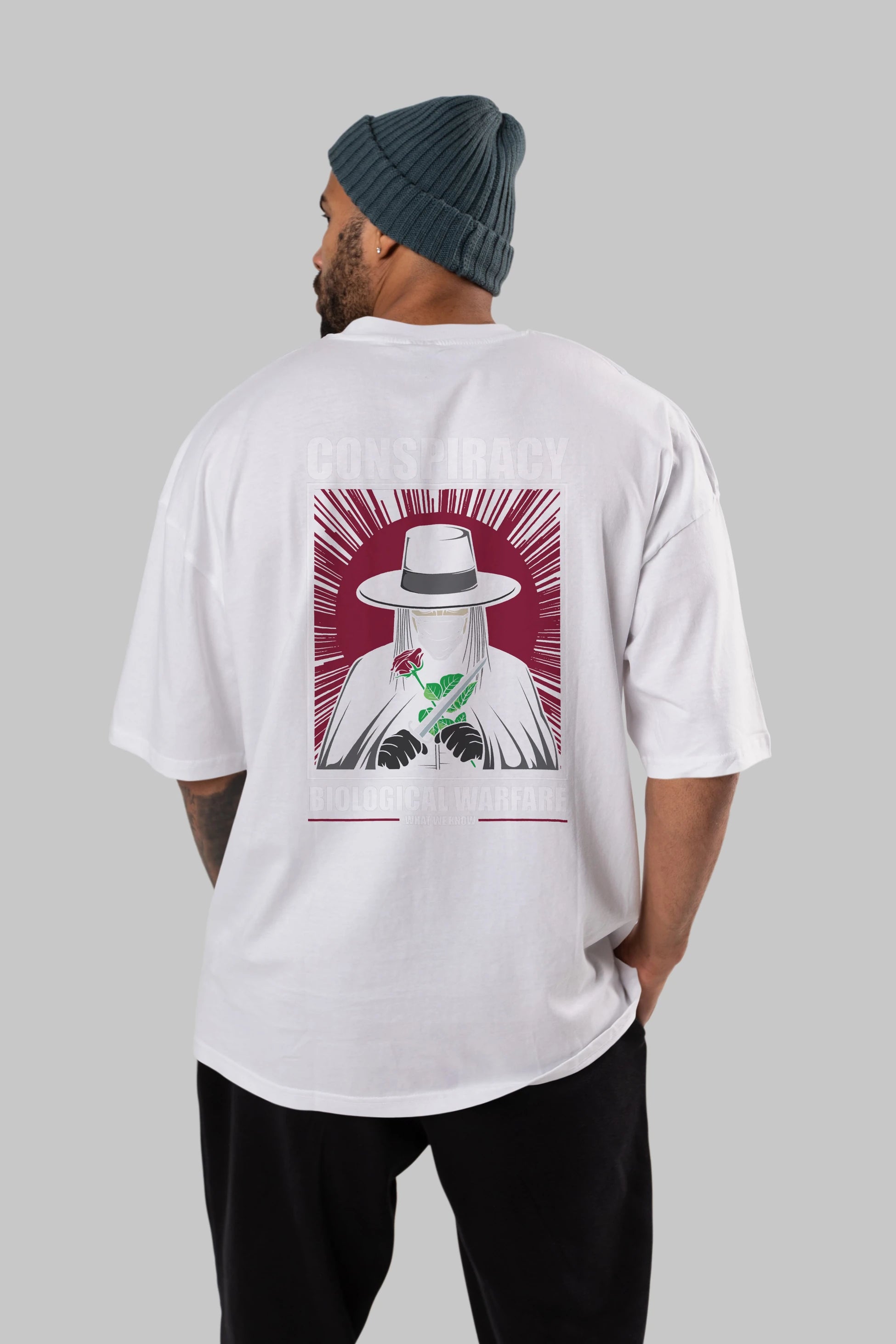 Vendetta Masker Arka Baskılı Oversize t-shirt Erkek Kadın Unisex %100 Pamuk tişort