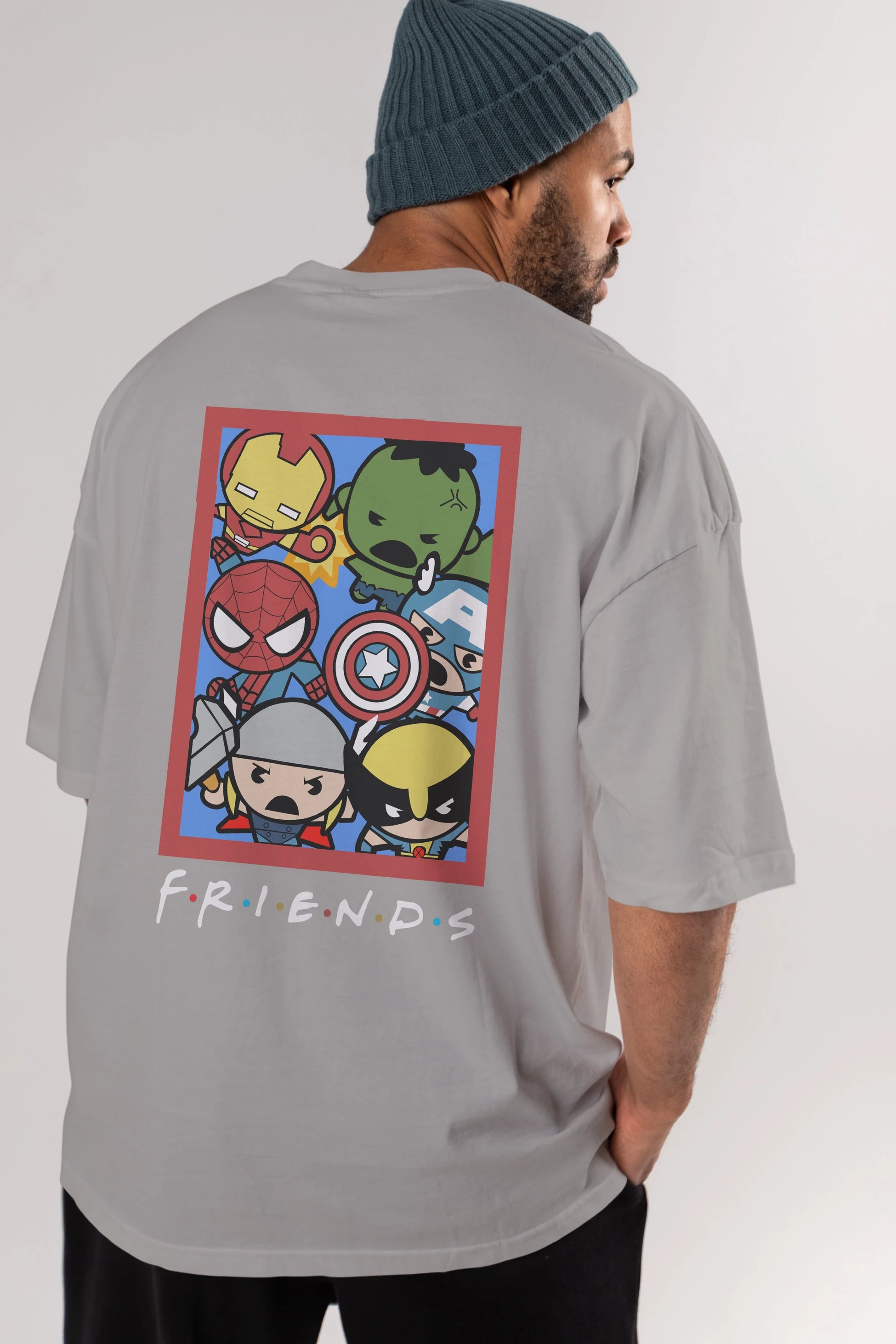 Friends Avenger Arka Baskılı Oversize t-shirt Erkek Kadın Unisex %100 Pamuk Bisiklet Yaka tişort