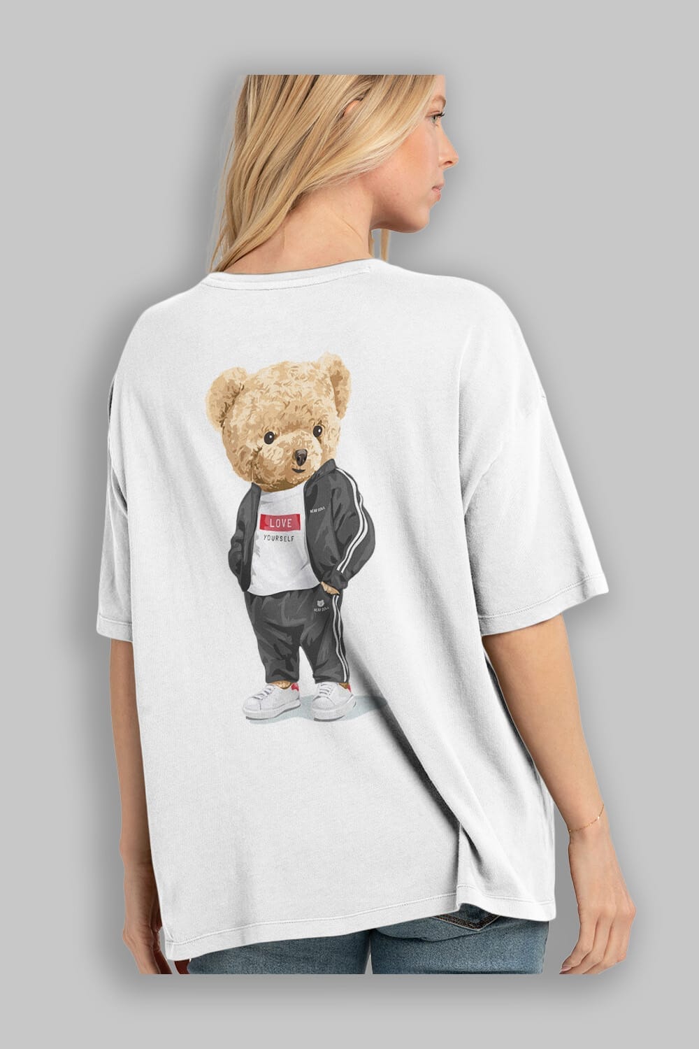Teddy Bear Love Yourself Arka Baskılı Oversize t-shirt Erkek Kadın Unisex %100 Pamuk