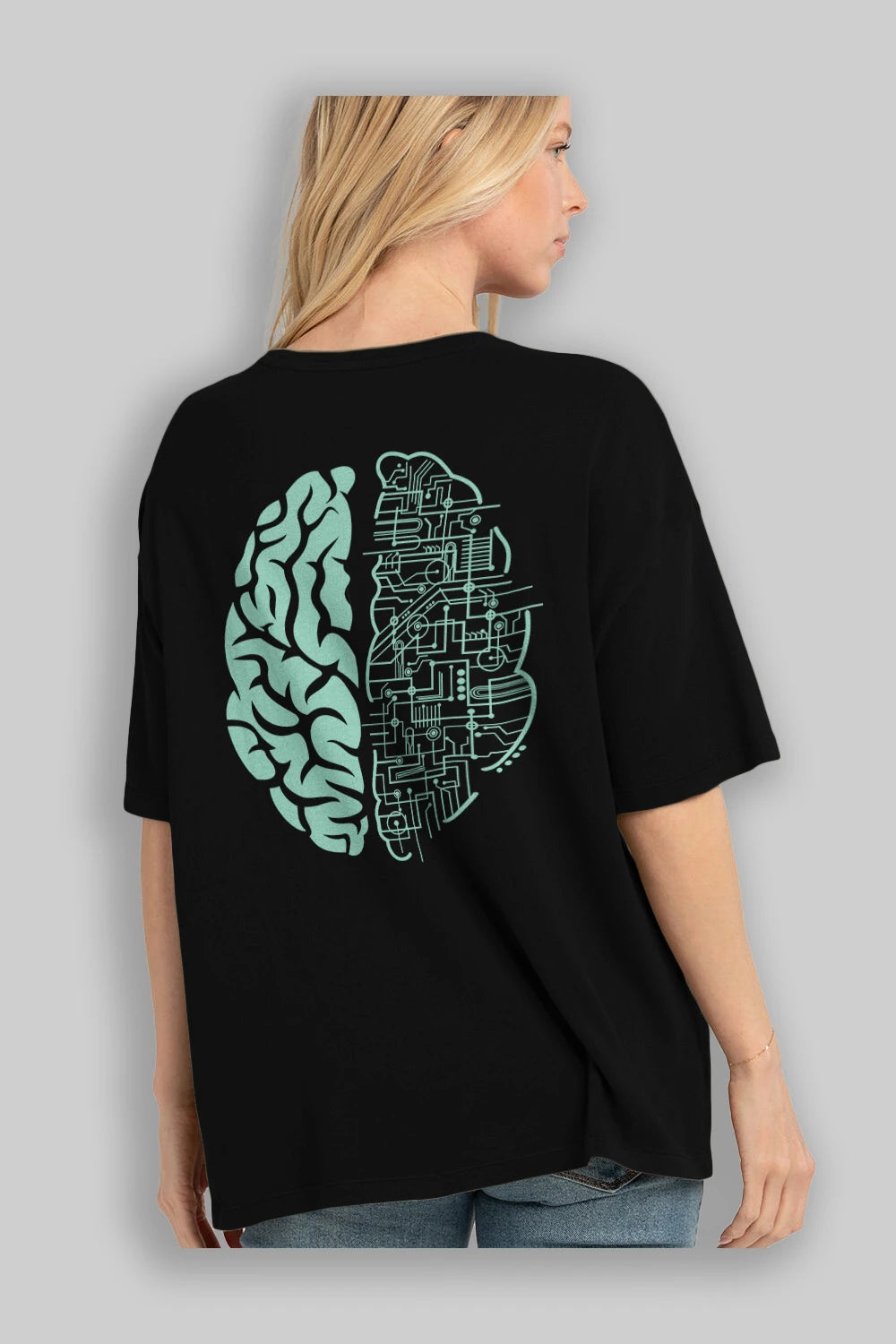 Electric Brain Arka Baskılı Oversize t-shirt %100 pamuk Erkek Kadın Unisex
