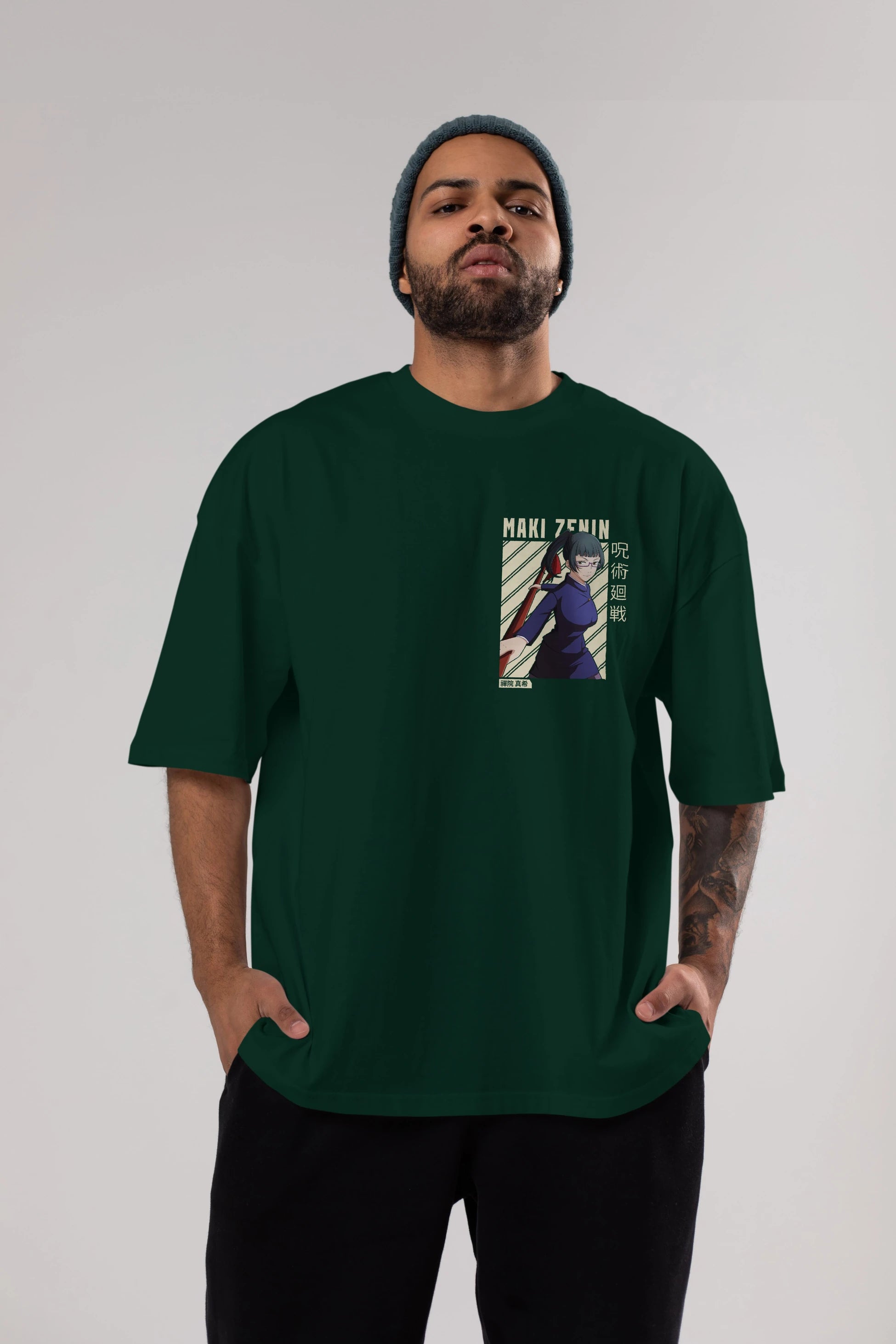 Maki Zenin CHAİNSAWMAN Ön Sol Baskılı Oversize t-shirt Erkek Kadın Unisex %100 Pamuk Bisiklet Yaka tişort