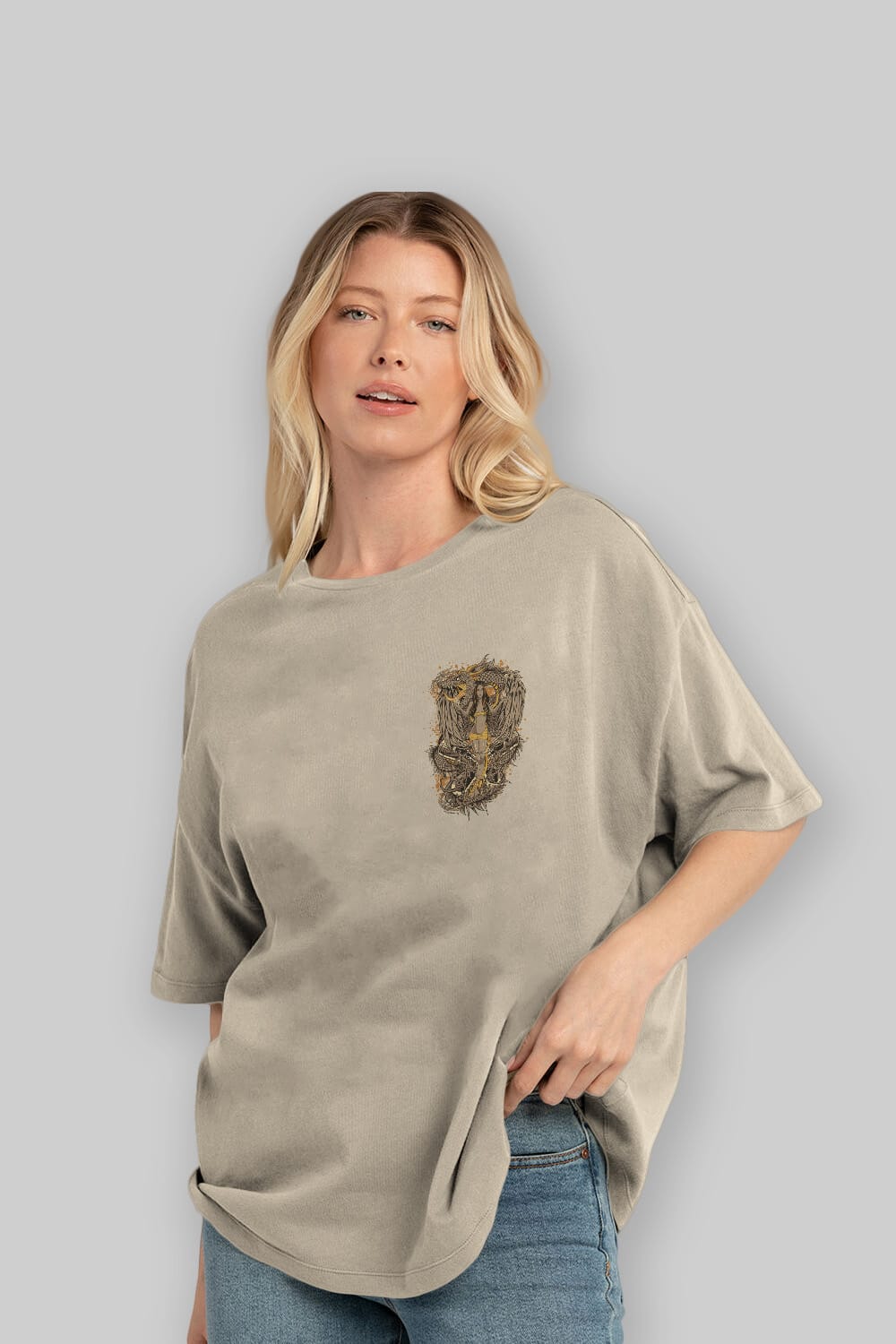 TRIBAL (3) Ön Sol Baskılı Oversize t-shirt Erkek Kadın Unisex %100 Pamuk Bisiklet Yaka tişort