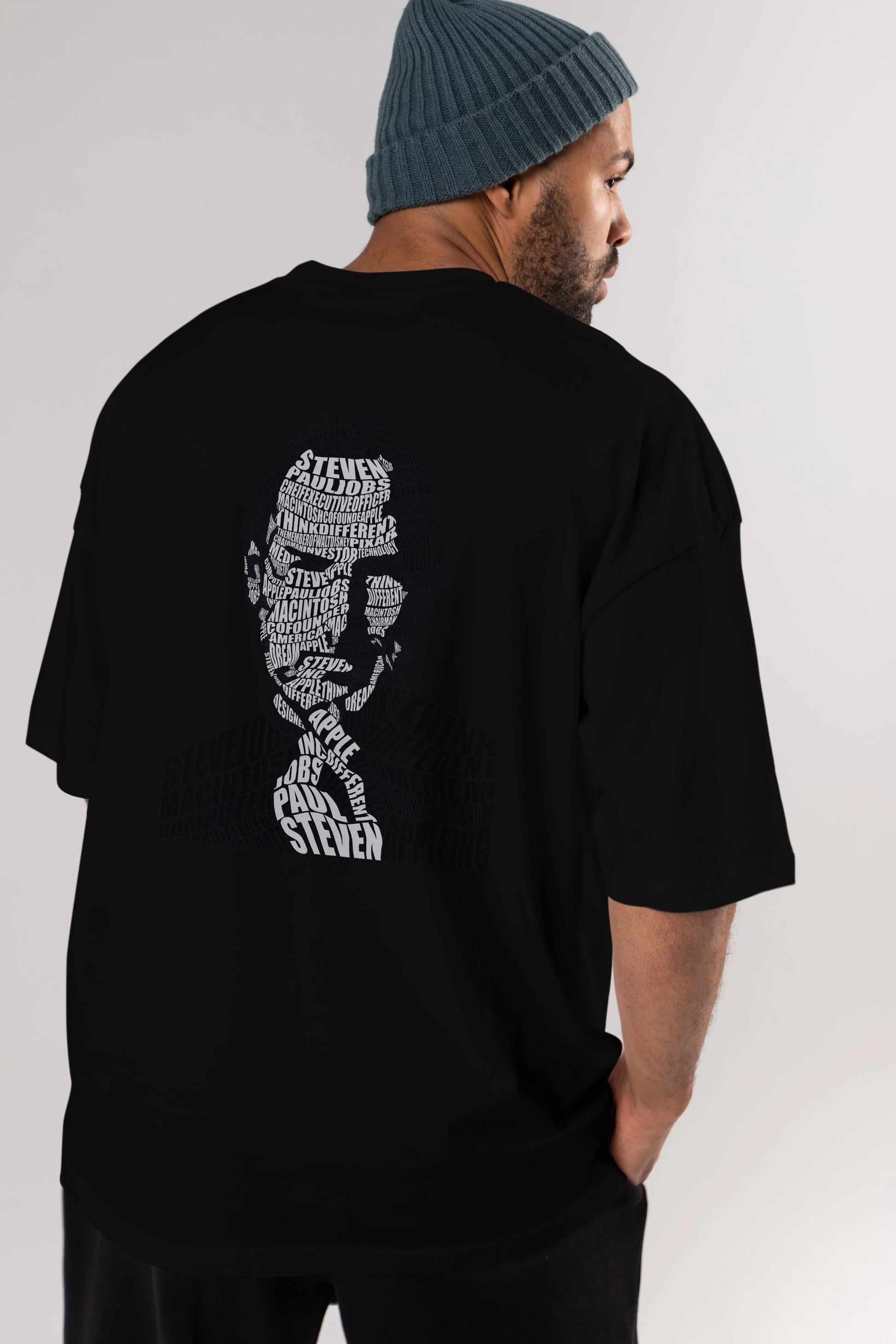 Steve Jobs Calligram Arka Baskılı Oversize t-shirt %100 pamuk Erkek Kadın Unisex